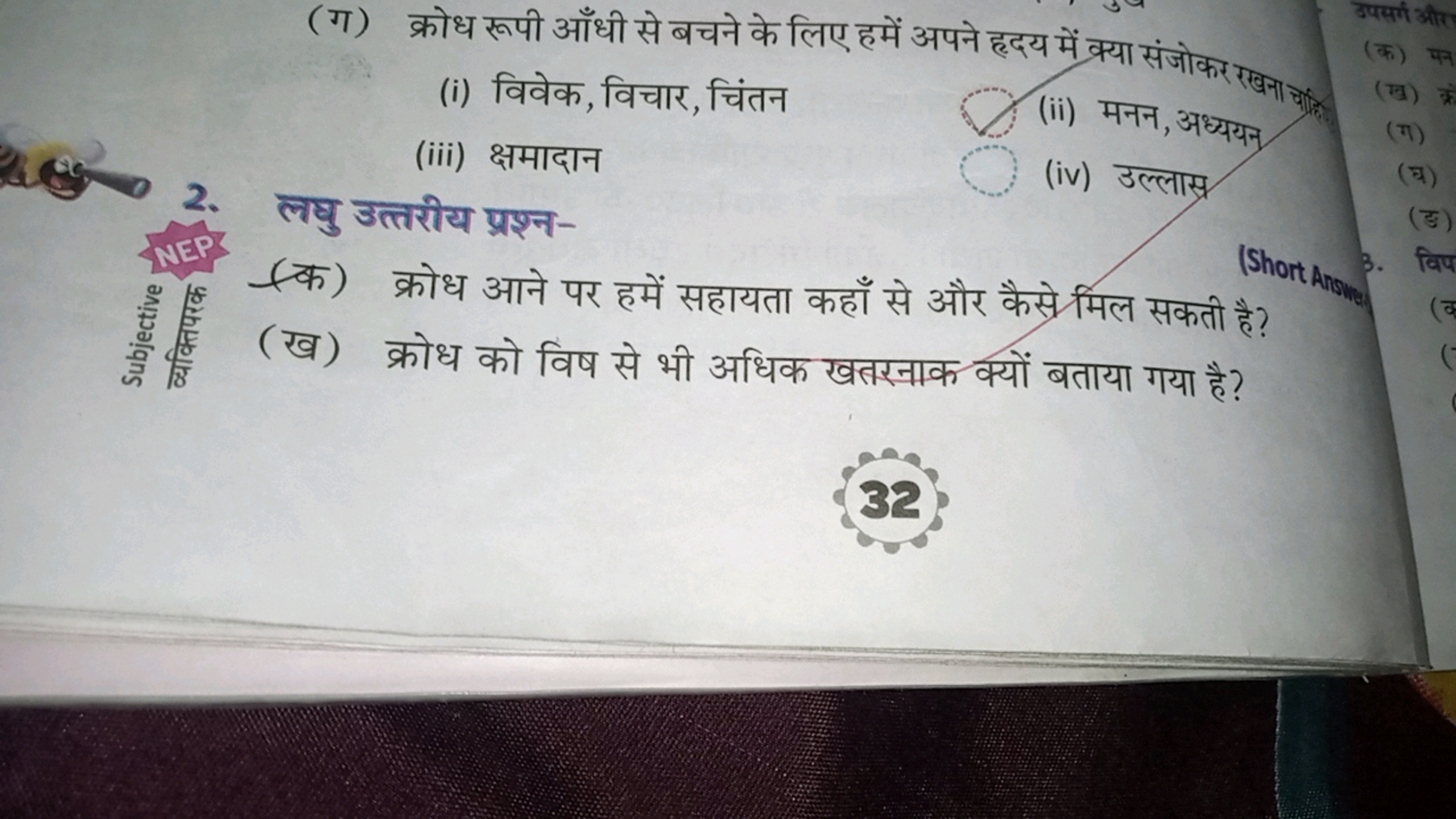 (ग) क्रोध रूपी आँधी से बचने के लिए हमें अपने हद्य में क्या संजोकर रखना