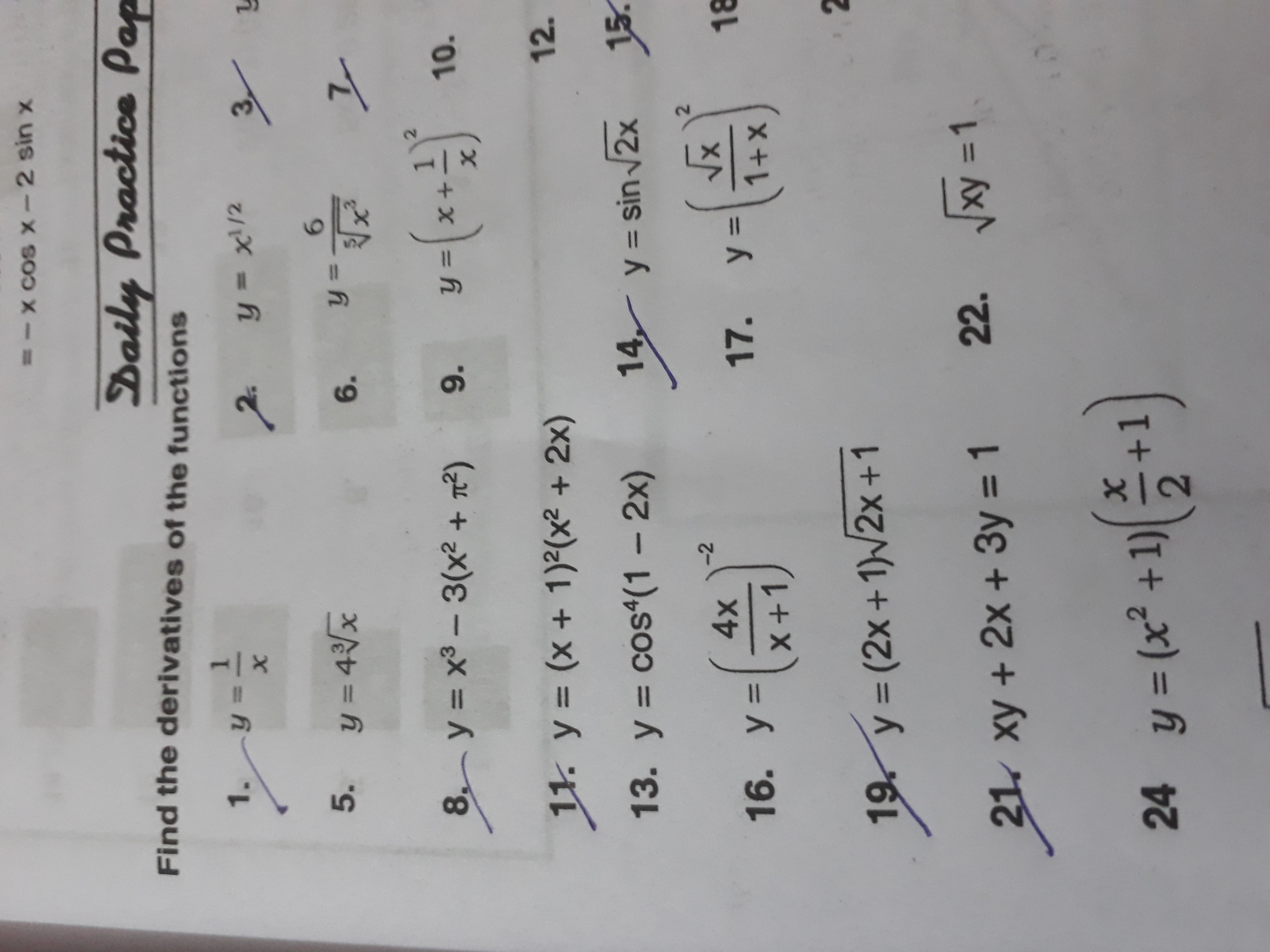 Daily Practice Pap
Find the derivatives of the functions
1. y=x1​
2. y