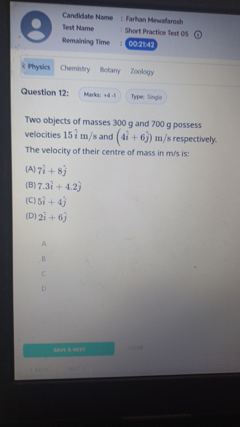 Candidate Name : Farhan Mewafarosh
Test Name
Short Practice Test 05
Re