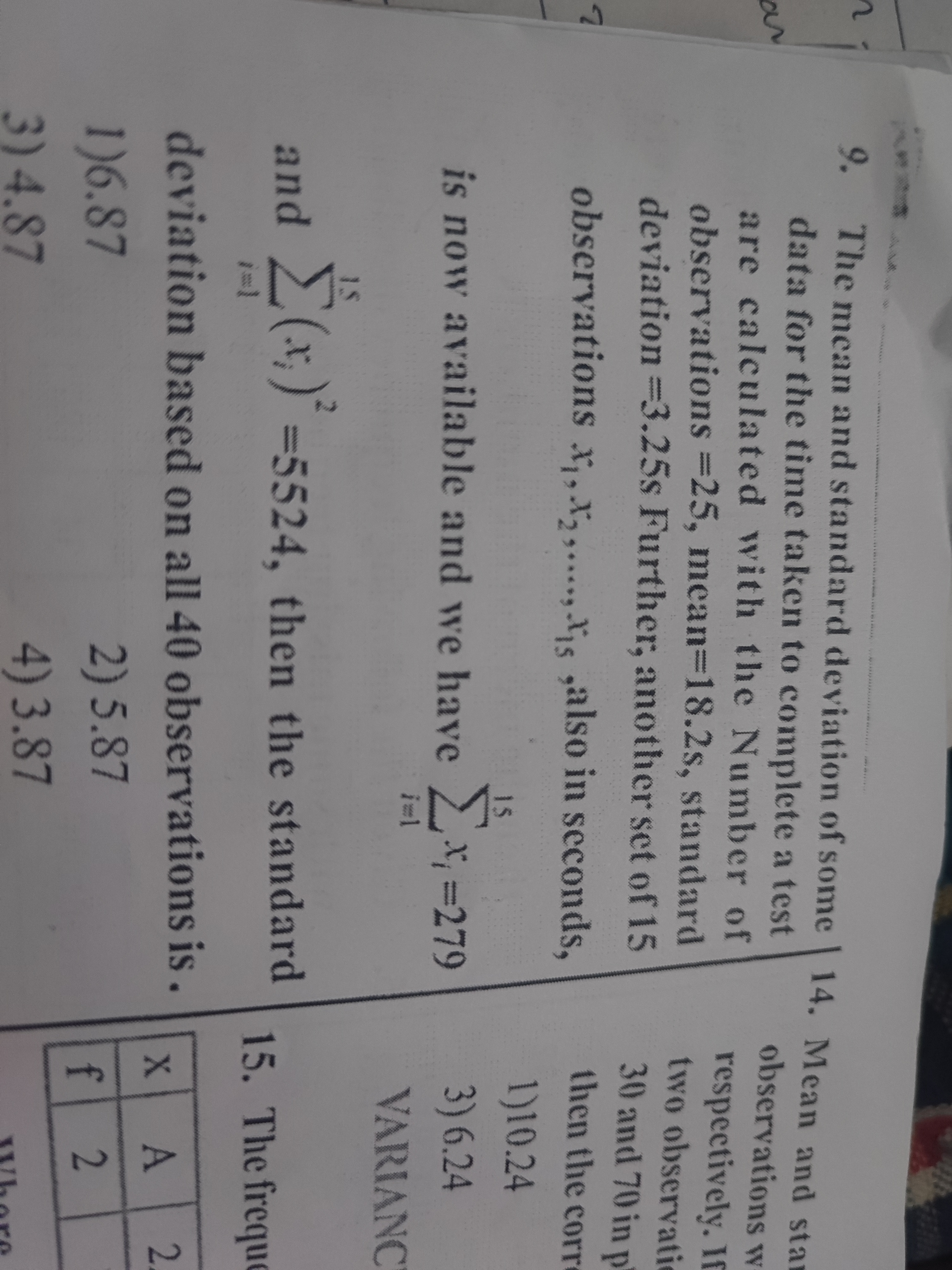 9. The mean and standard deviation of some data for the time taken to 