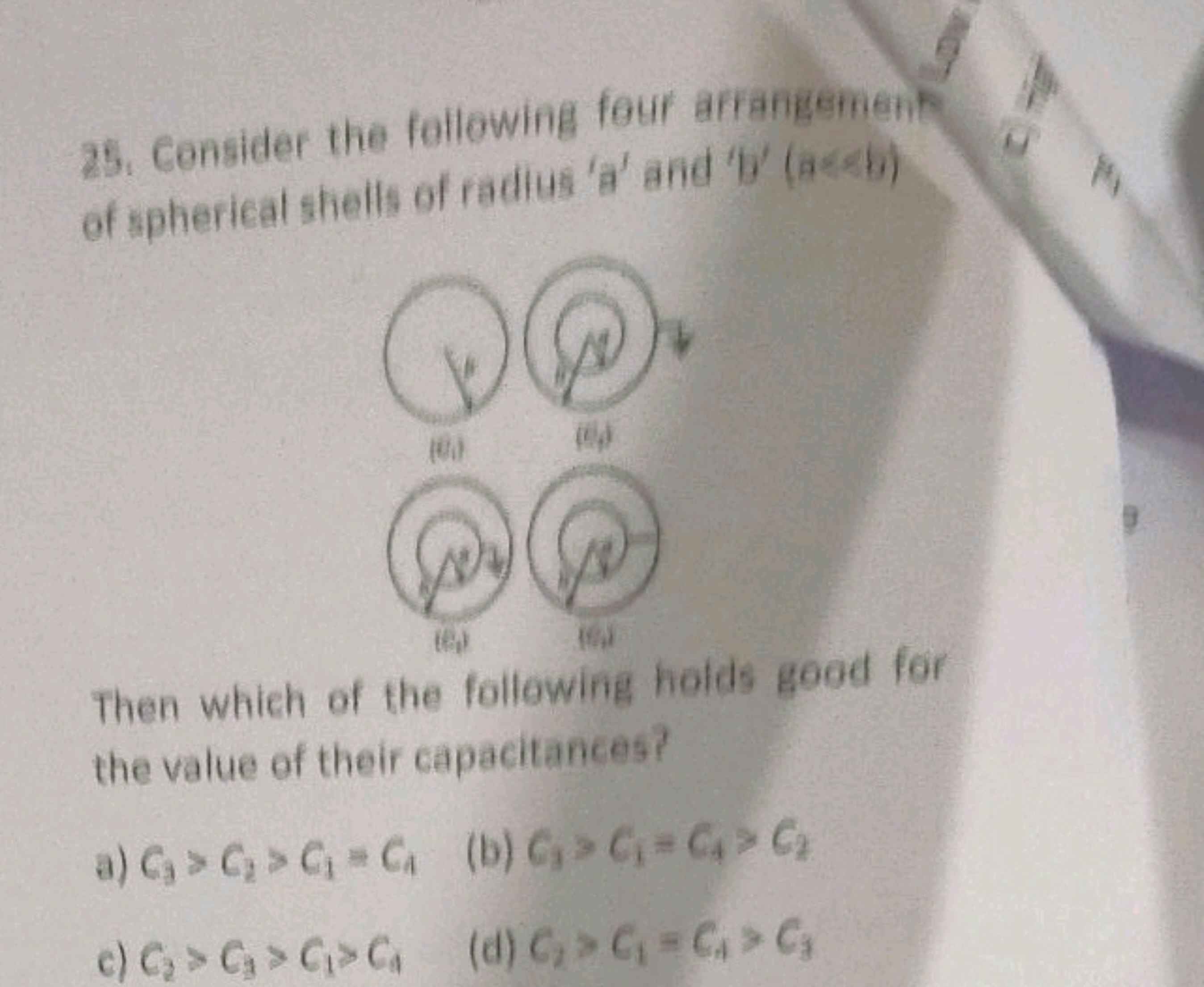 25. Consider the following four arrangement of spherical shells of rad