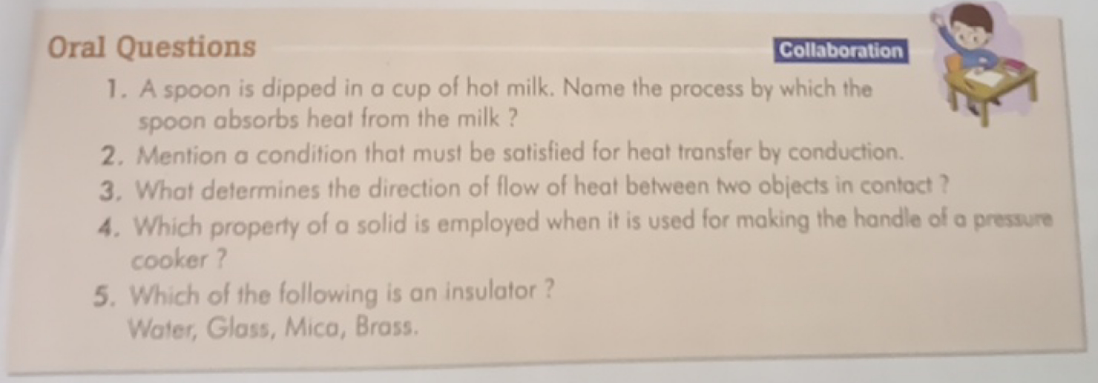 Oral Questions
Collaboration
1. A spoon is dipped in a cup of hol milk