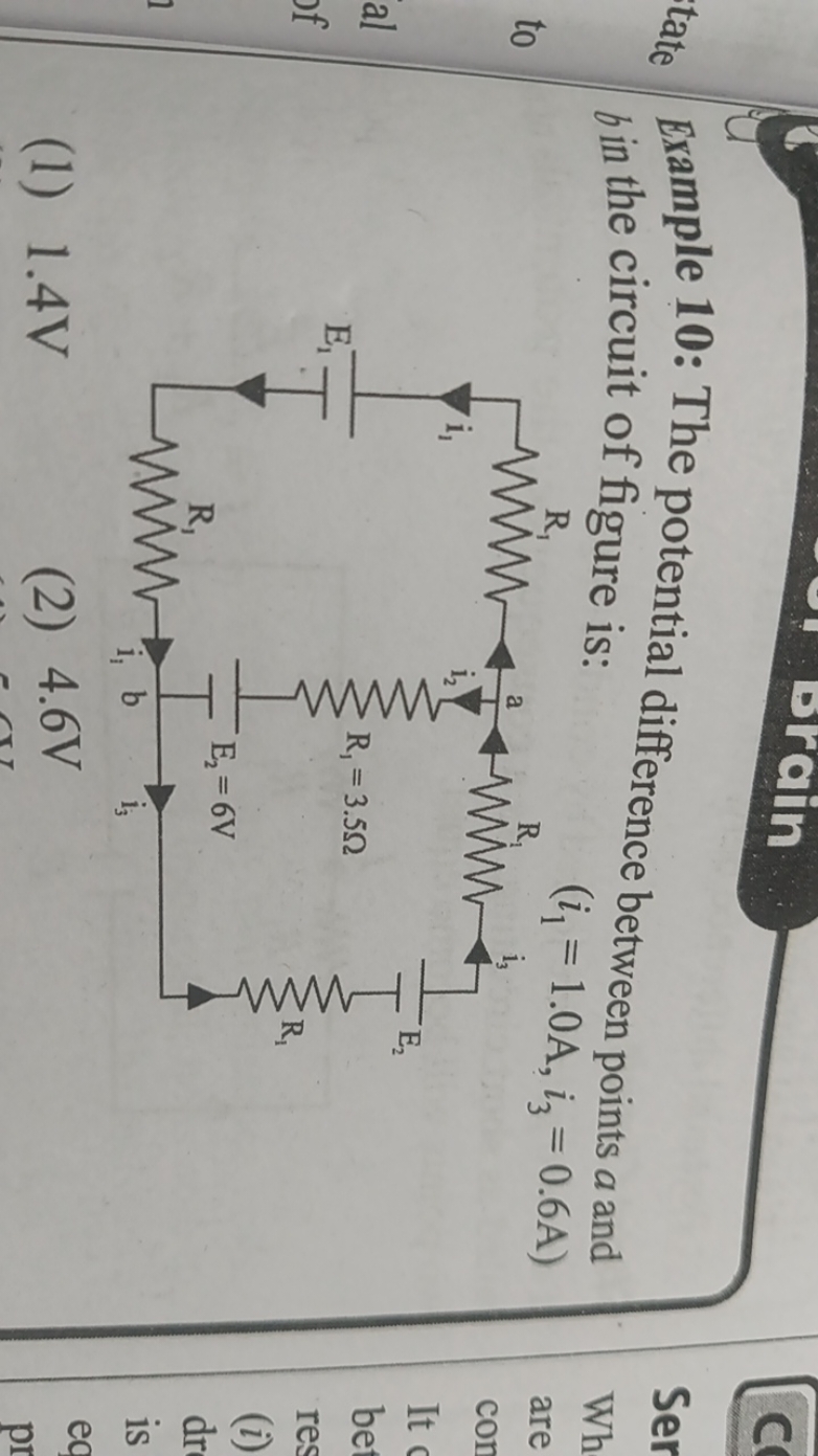 Example 10: The potential difference between points a and b in the cir