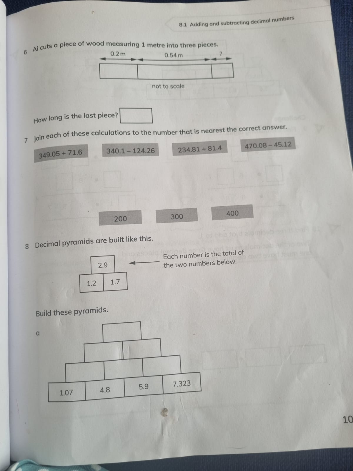 8.1 Adding and subtracting decimal numbers
6 Ai cuts a piece of wood m