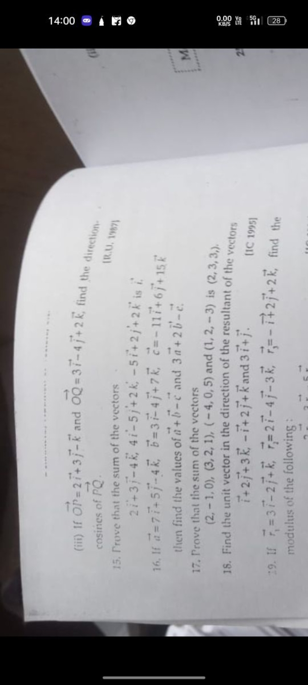 (iii) If OP=2i+3j​−k and OQ​=3i−4j​+2k, find the direction. cosines of