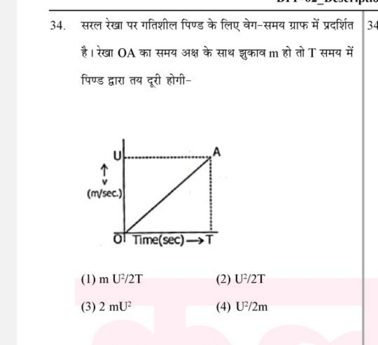 34. सरल रेखा पर गतिशील पिण्ड के लिए वेग-समय ग्राफ में प्रदर्शित
34
है 