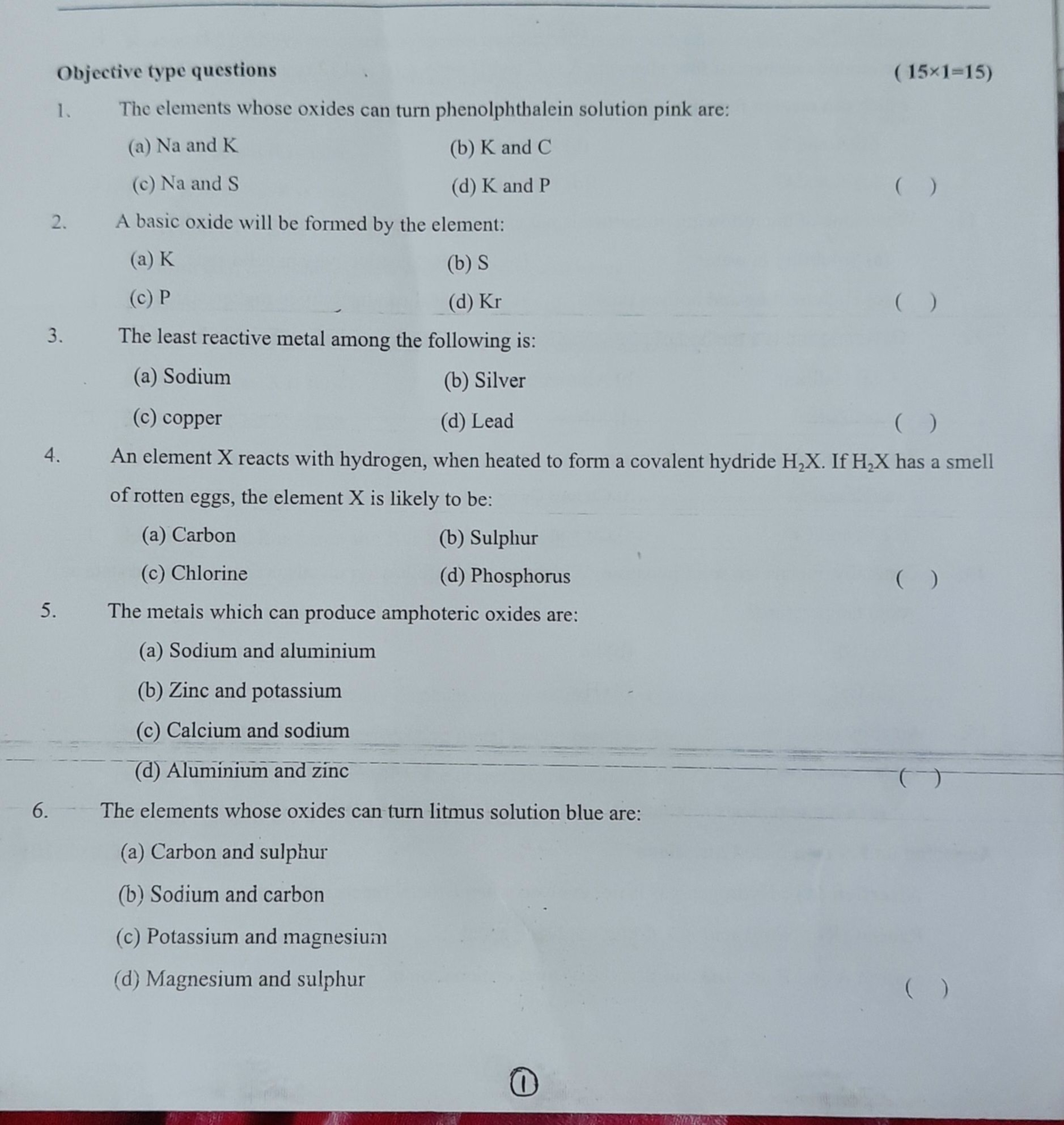 Objective type questions
1. The elements whose oxides can turn phenolp