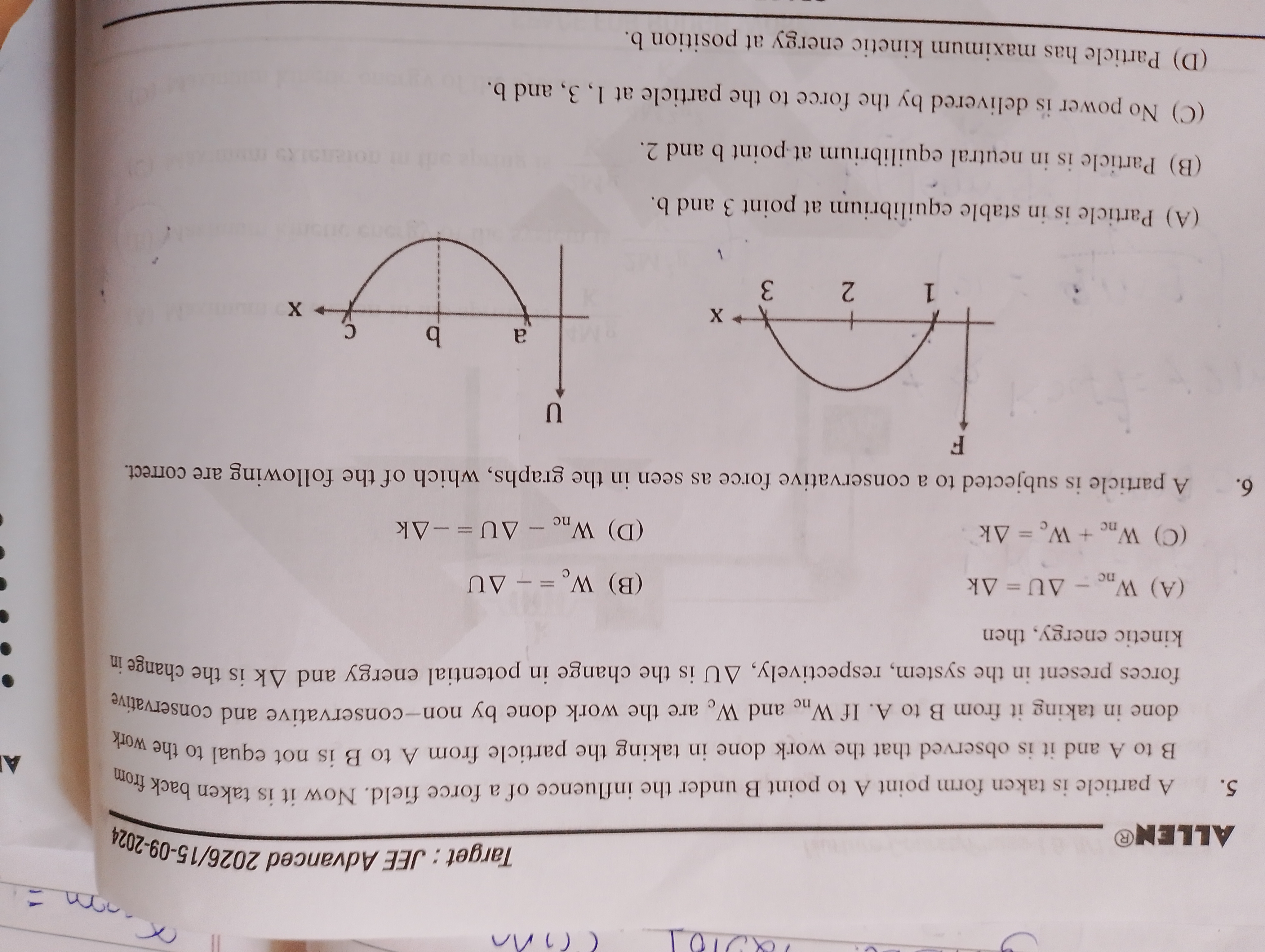 ALLEN ®
Target : JEE Advanced 2026/15-09-2024
5. A particle is taken f