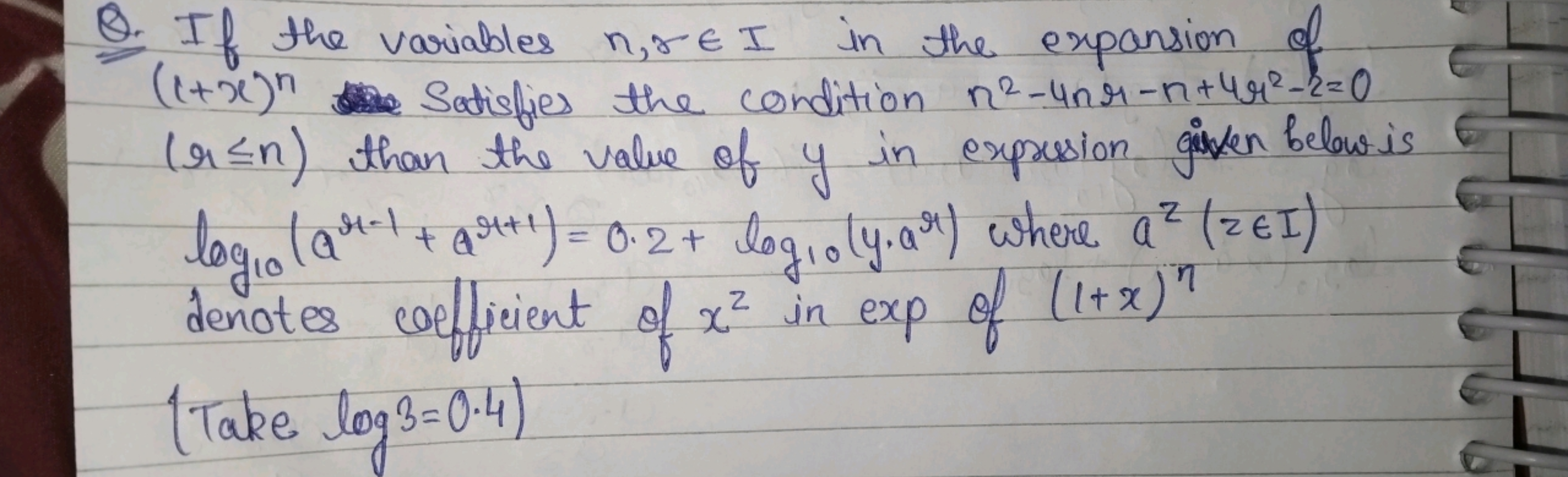 8. If the variables n, JEI in the expansion of
(1+x) Satisfies the con