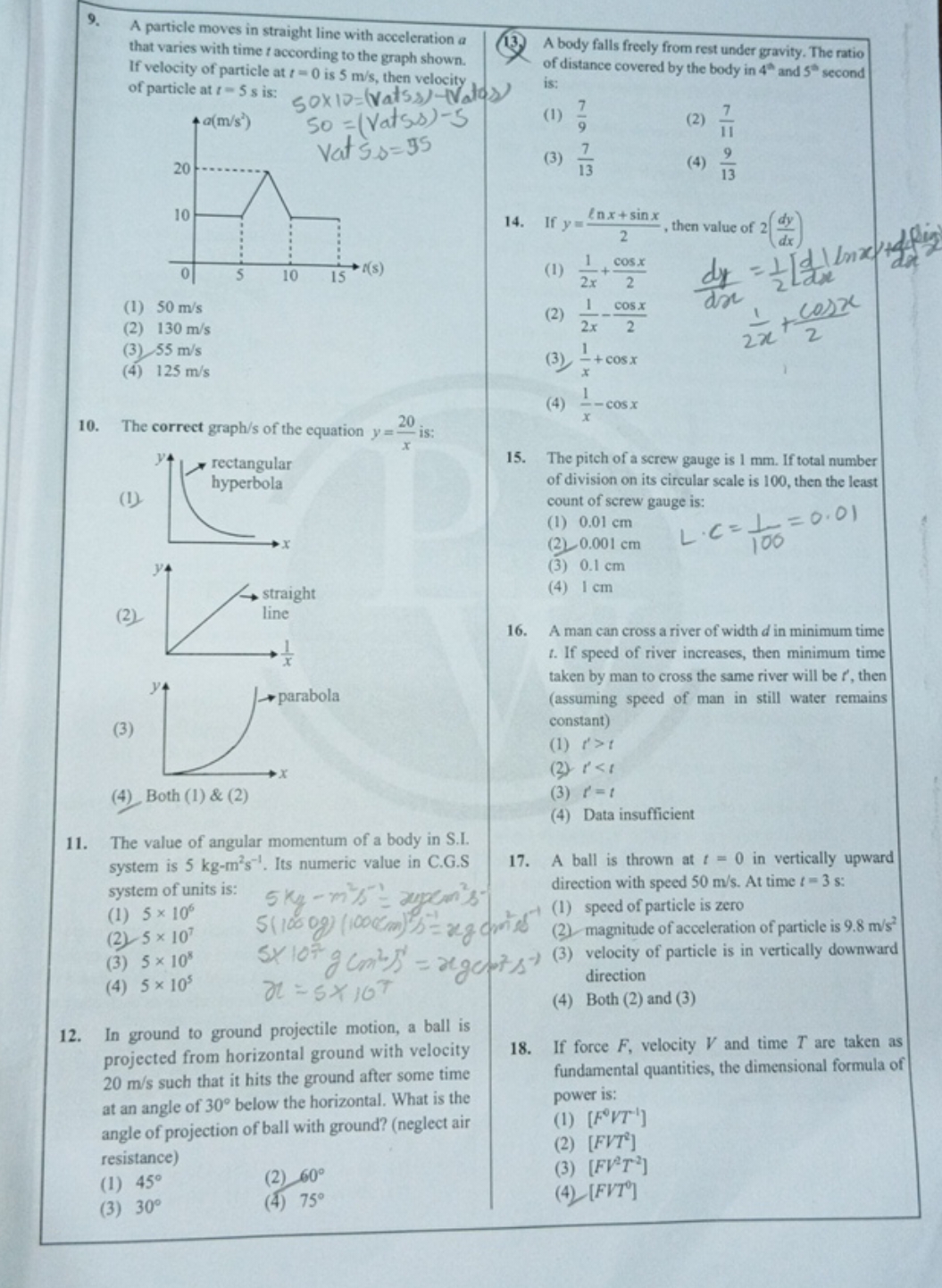 9. A particle moves in straight line with acceleration a that varies w