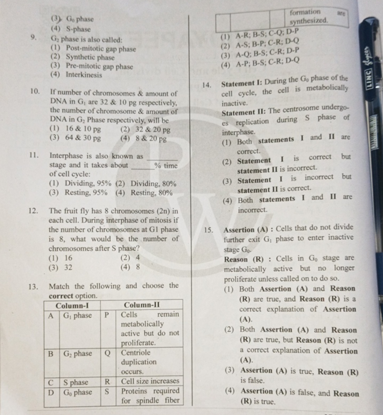 (3) G0​ phase
(4) S-phase
9. G2​ phase is also called:
(1) Post-mitoti