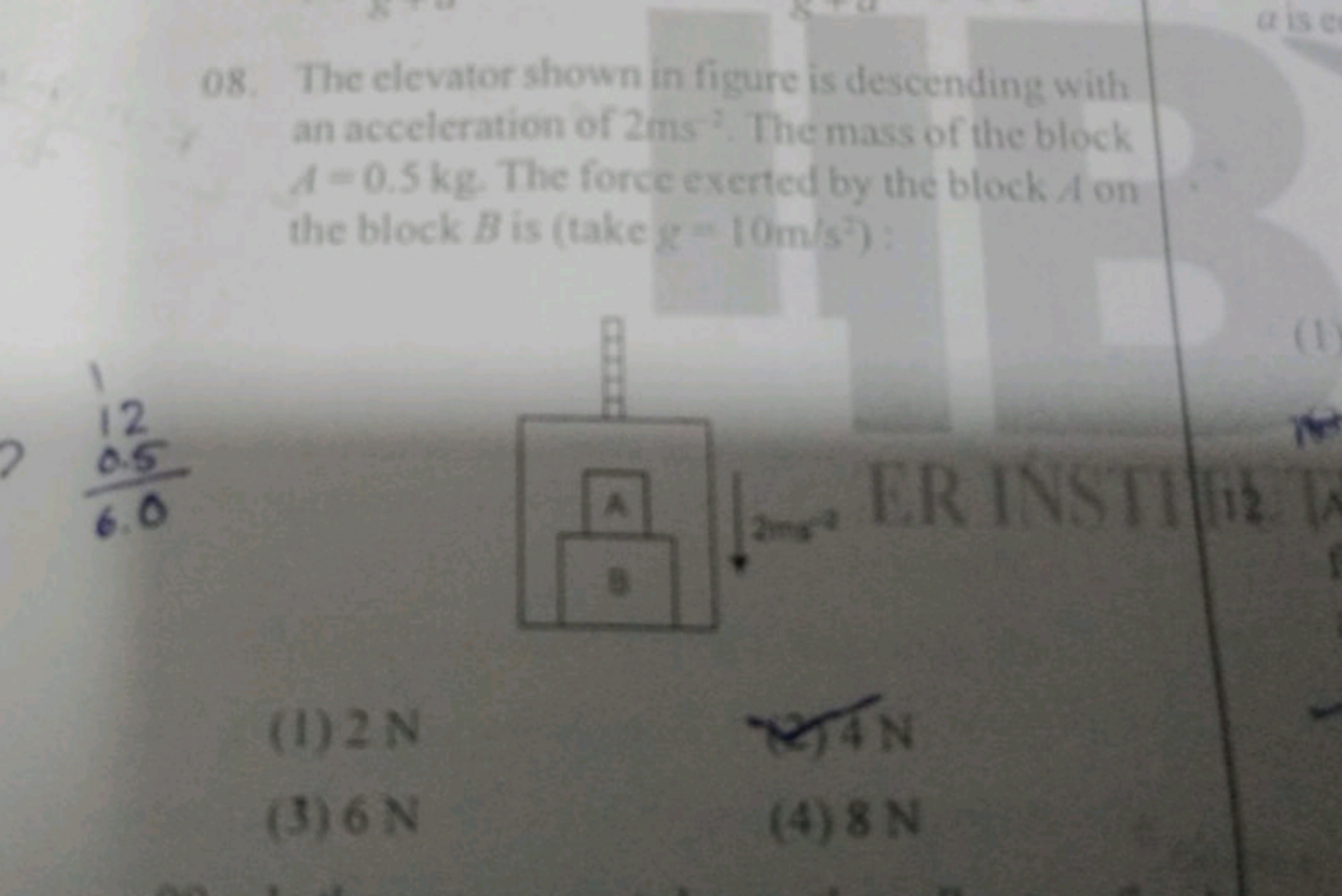 08. The elevator shown in figure is descending with an acceleration of