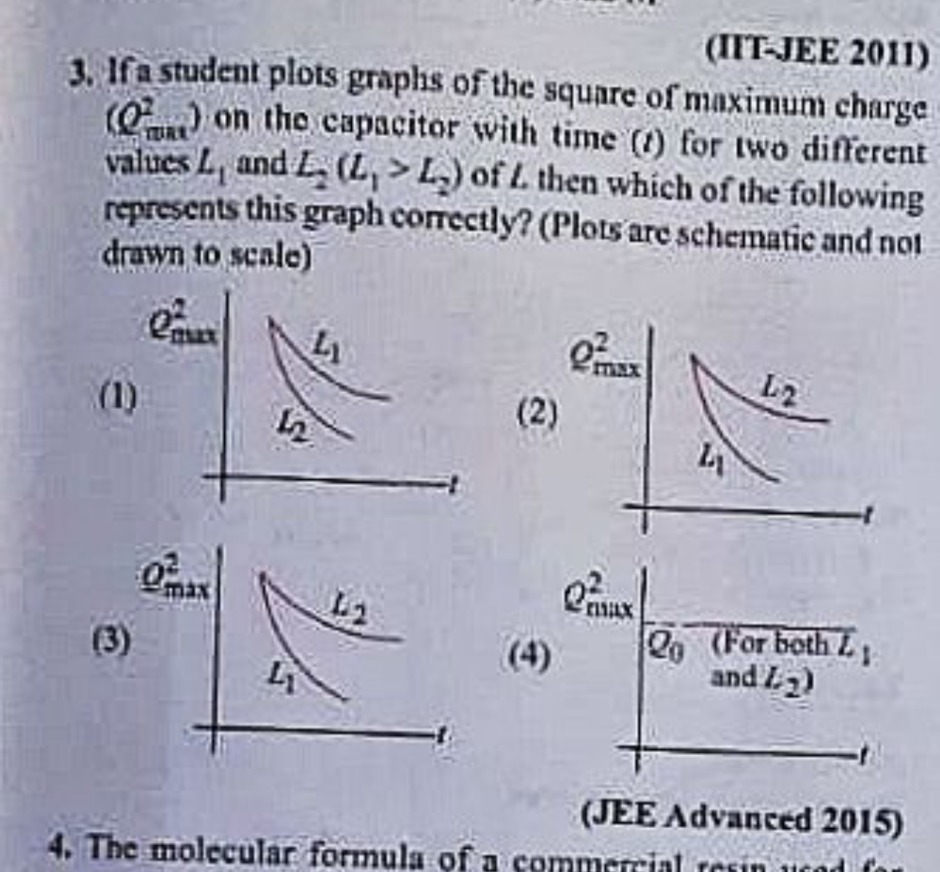 (IIT-JEE 2011)
3. If a student plots graphs of the square of maximum c