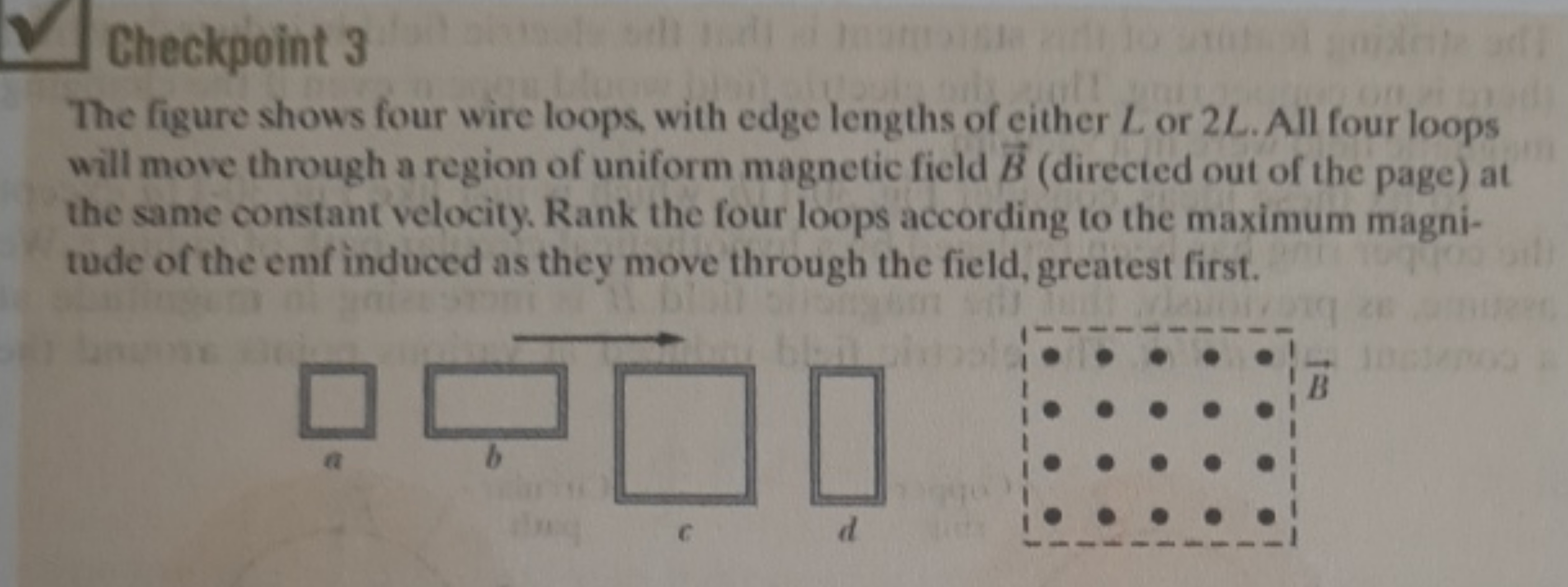 Checkpoint 3
The figure shows four wire loops, with edge lengths of ei