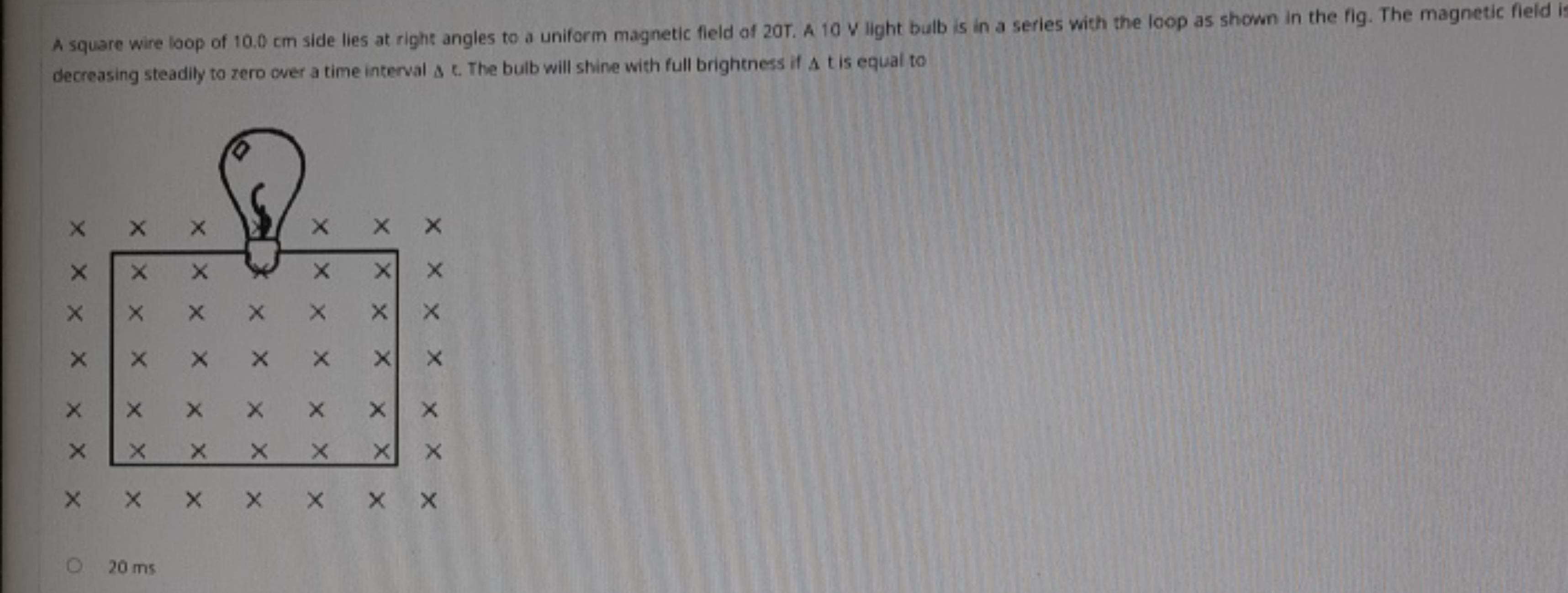 A square wire loop of 10.0 cm side lies at right angles to a uniform m