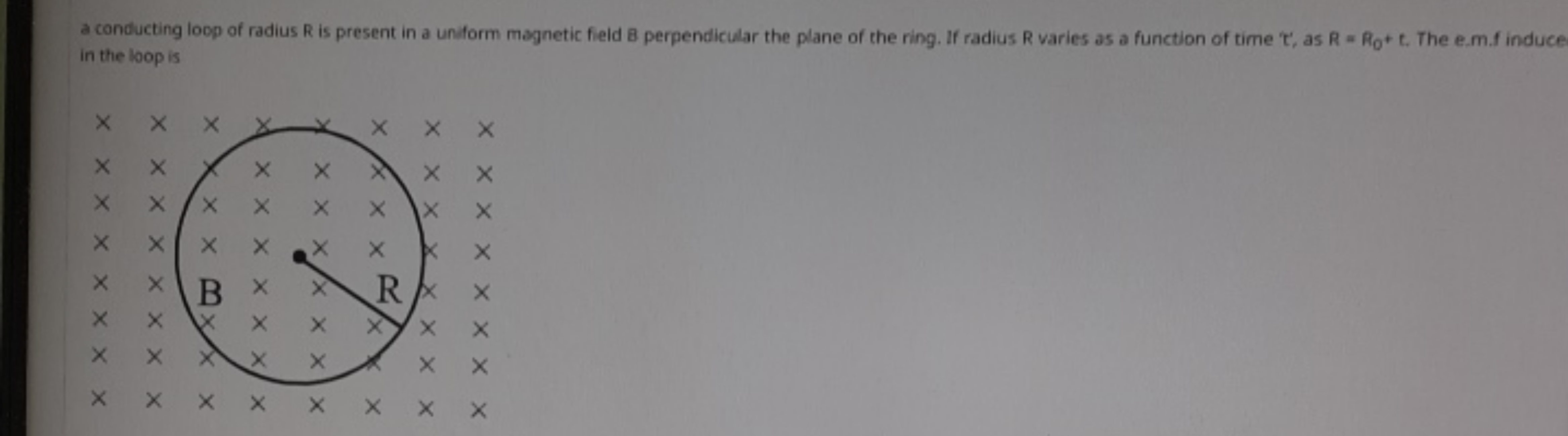 a conducting loop of radius R is present in a uniform magnetic field B