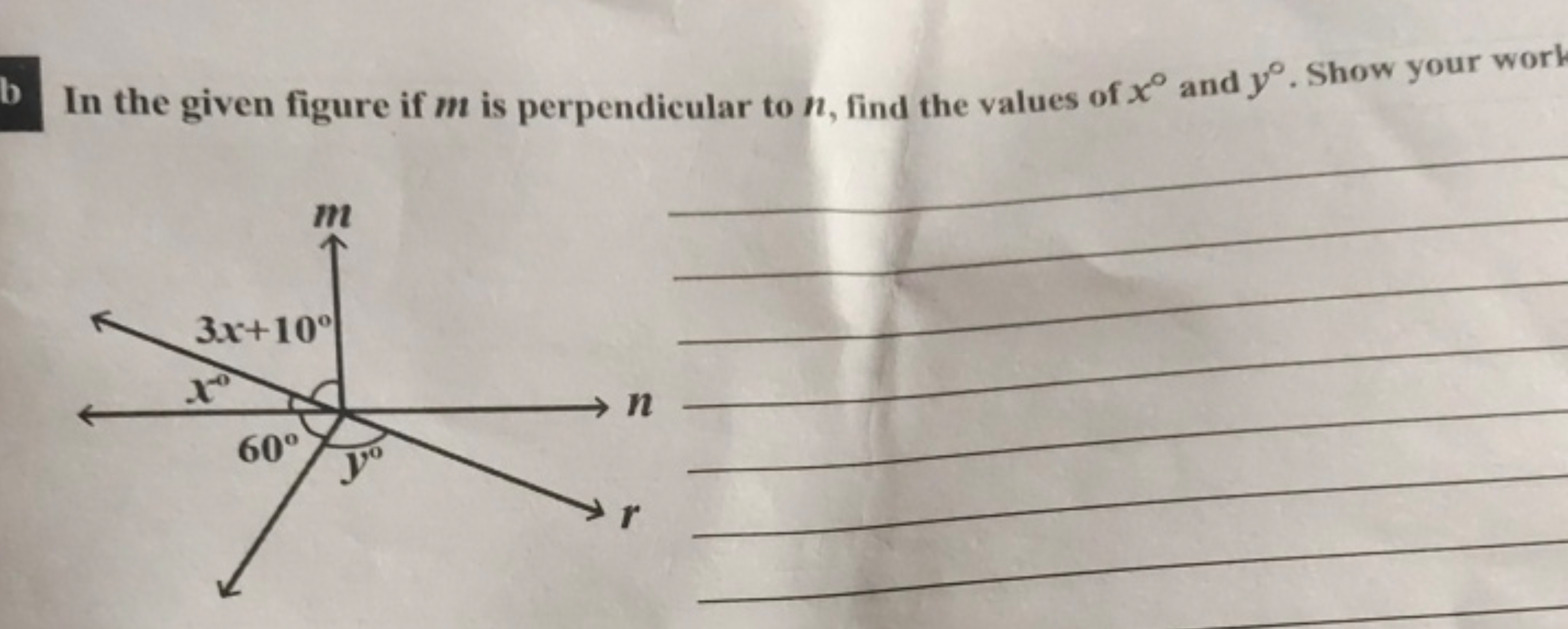 b In the given figure if m is perpendicular to n, find the values of x