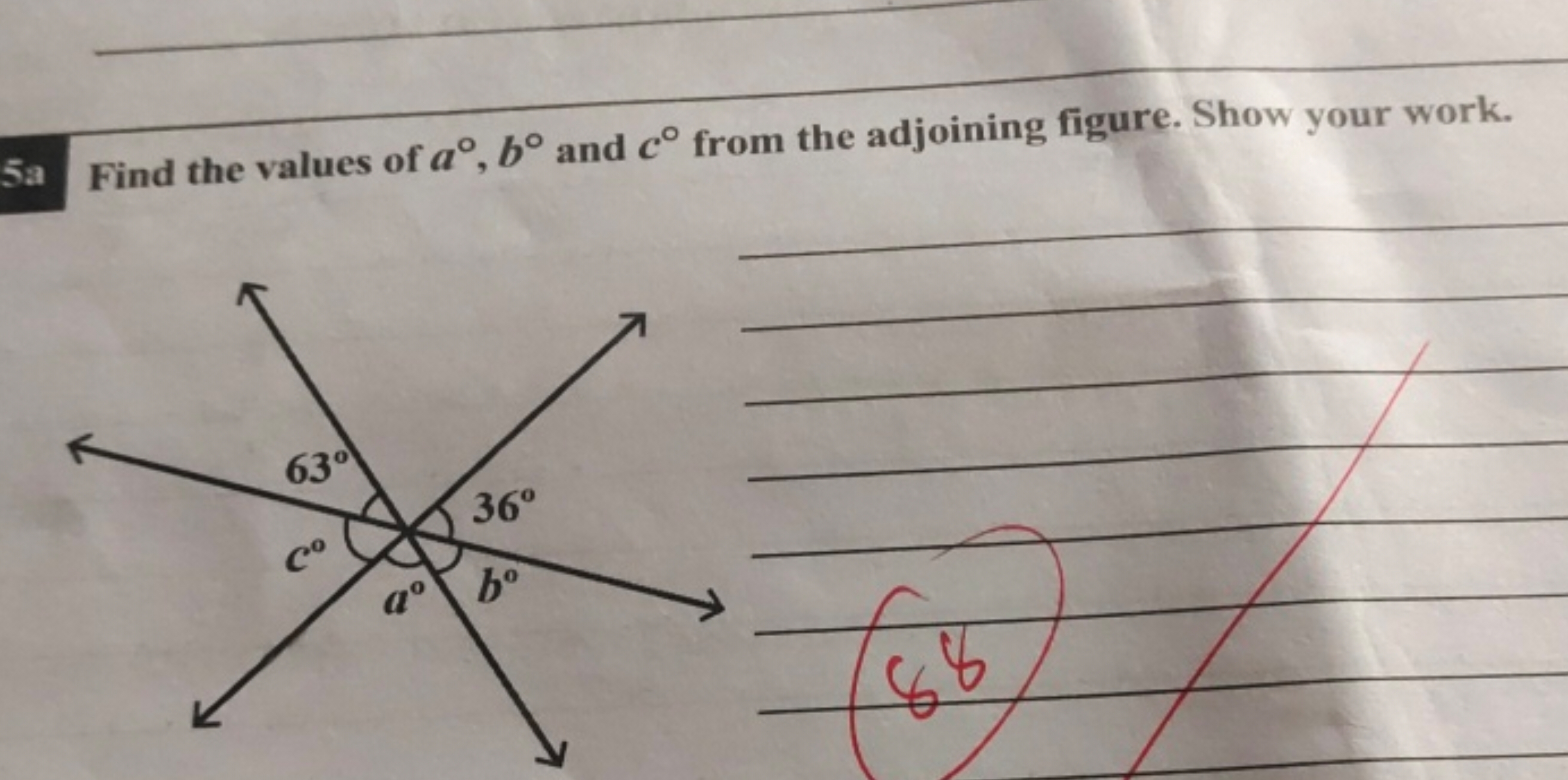 5 Find the values of a∘,b∘ and c∘ from the adjoining figure. Show your