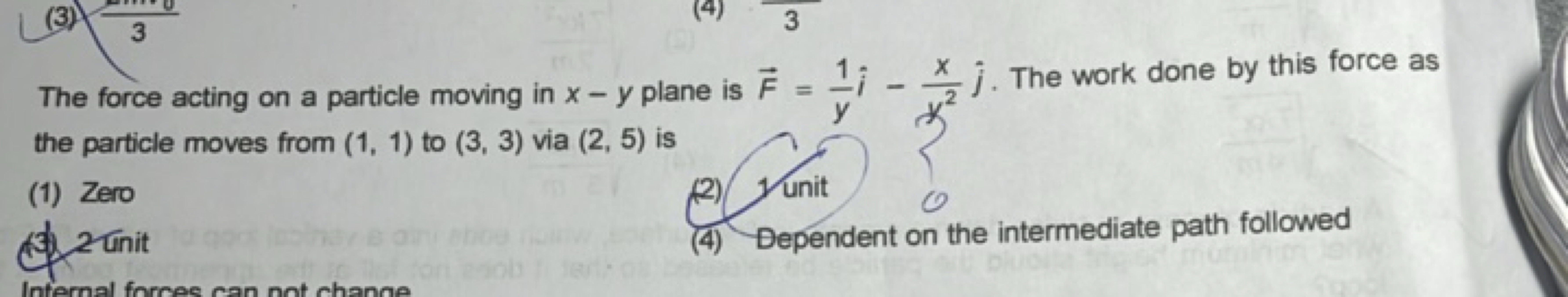 The force acting on a particle moving in x−y plane is F=y1​i^−y2x​j^​.