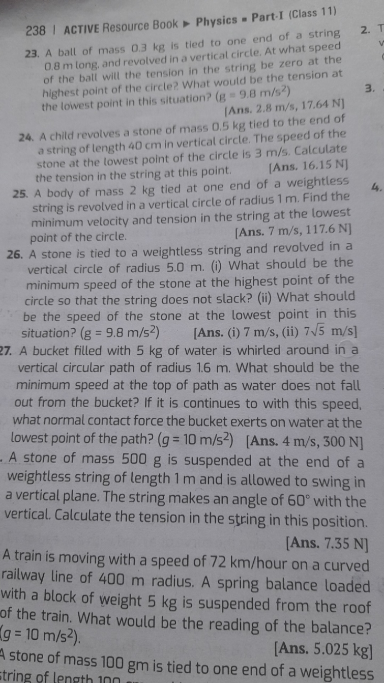 238 | ACTIVE Resource Book - Physics = Part-I (Class 11)
23. A ball of