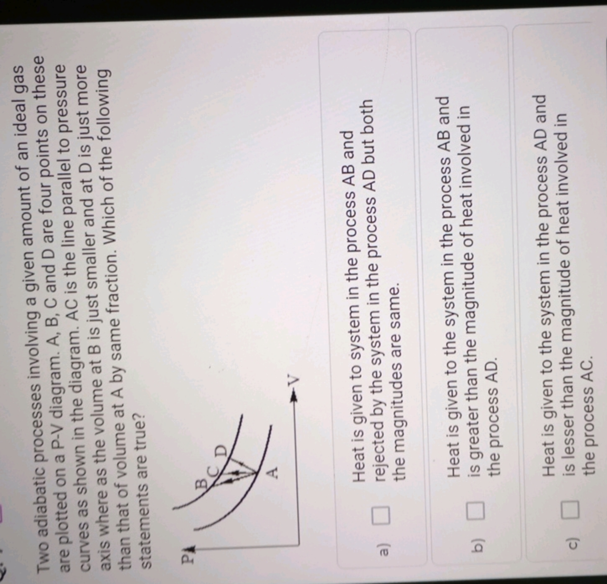 Two adiabatic processes involving a given amount of an ideal gas are p