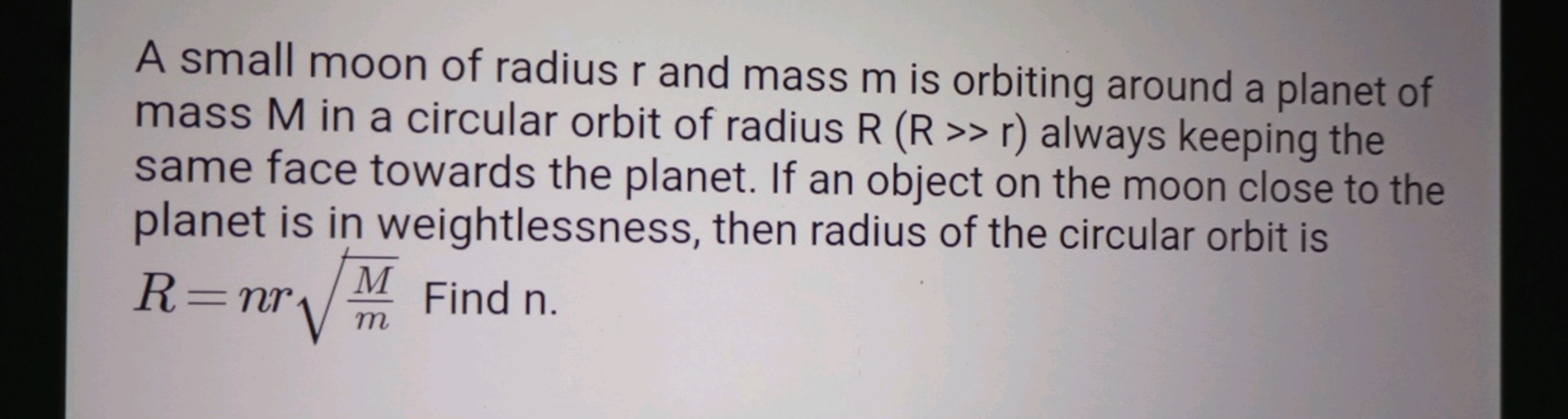 A small moon of radius r and mass m is orbiting around a planet of mas