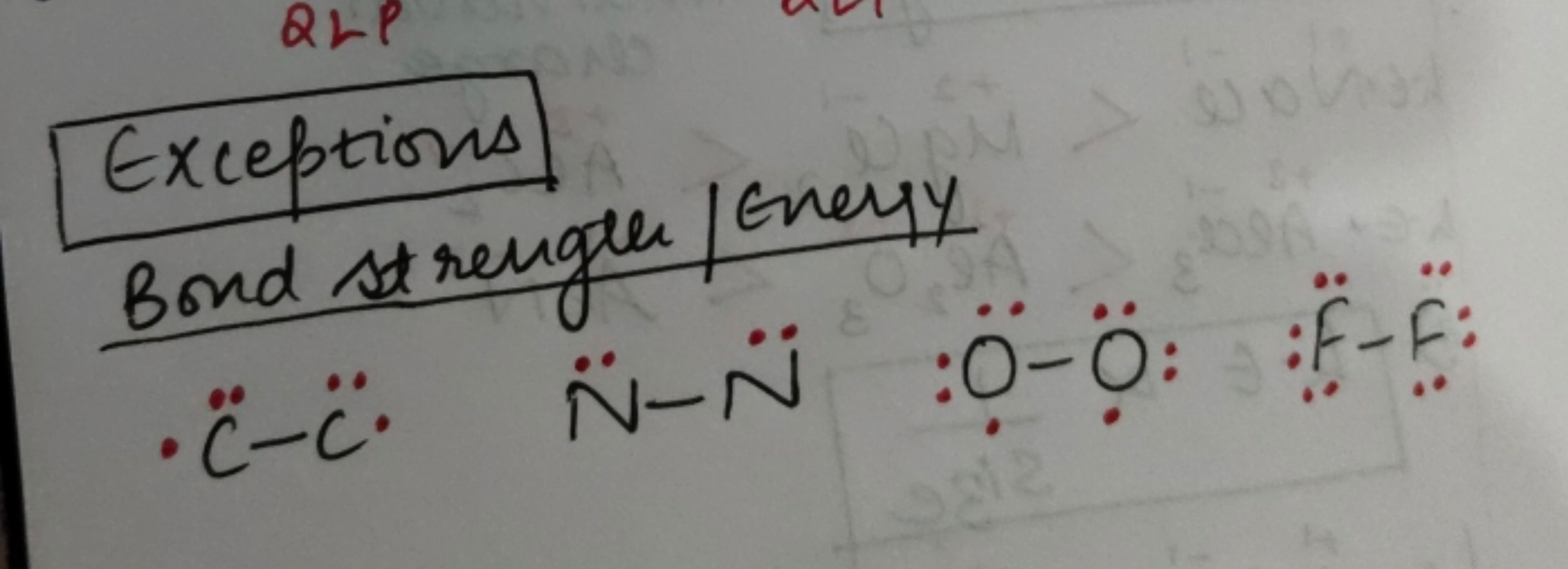 Exceptions
Bond strengte /Enesy
- C¨−c¨N¨−N¨:O¨−O¨:f¨​−f¨​: