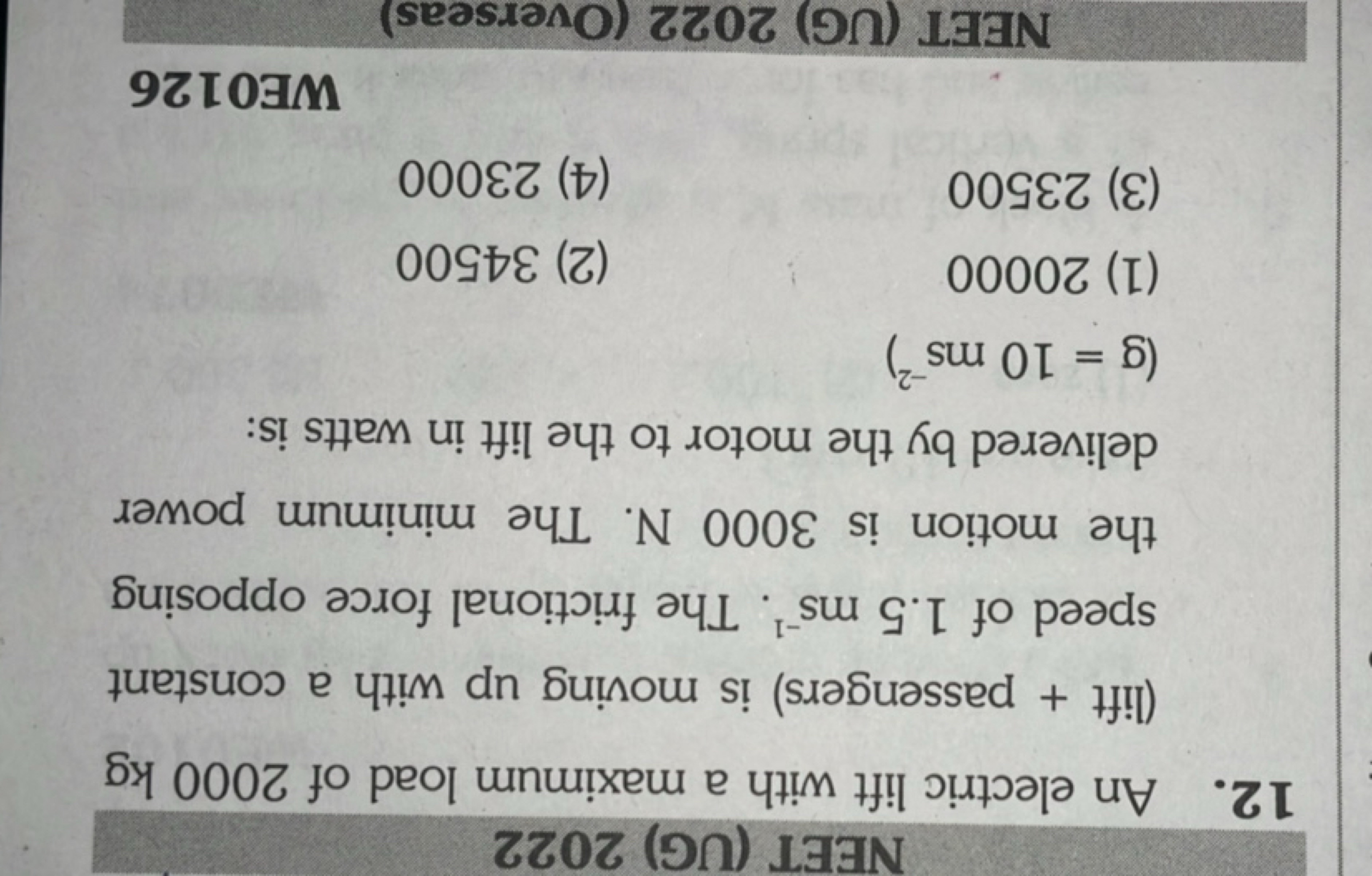 NEET (UG) 2022
12. An electric lift with a maximum load of 2000 kg (li