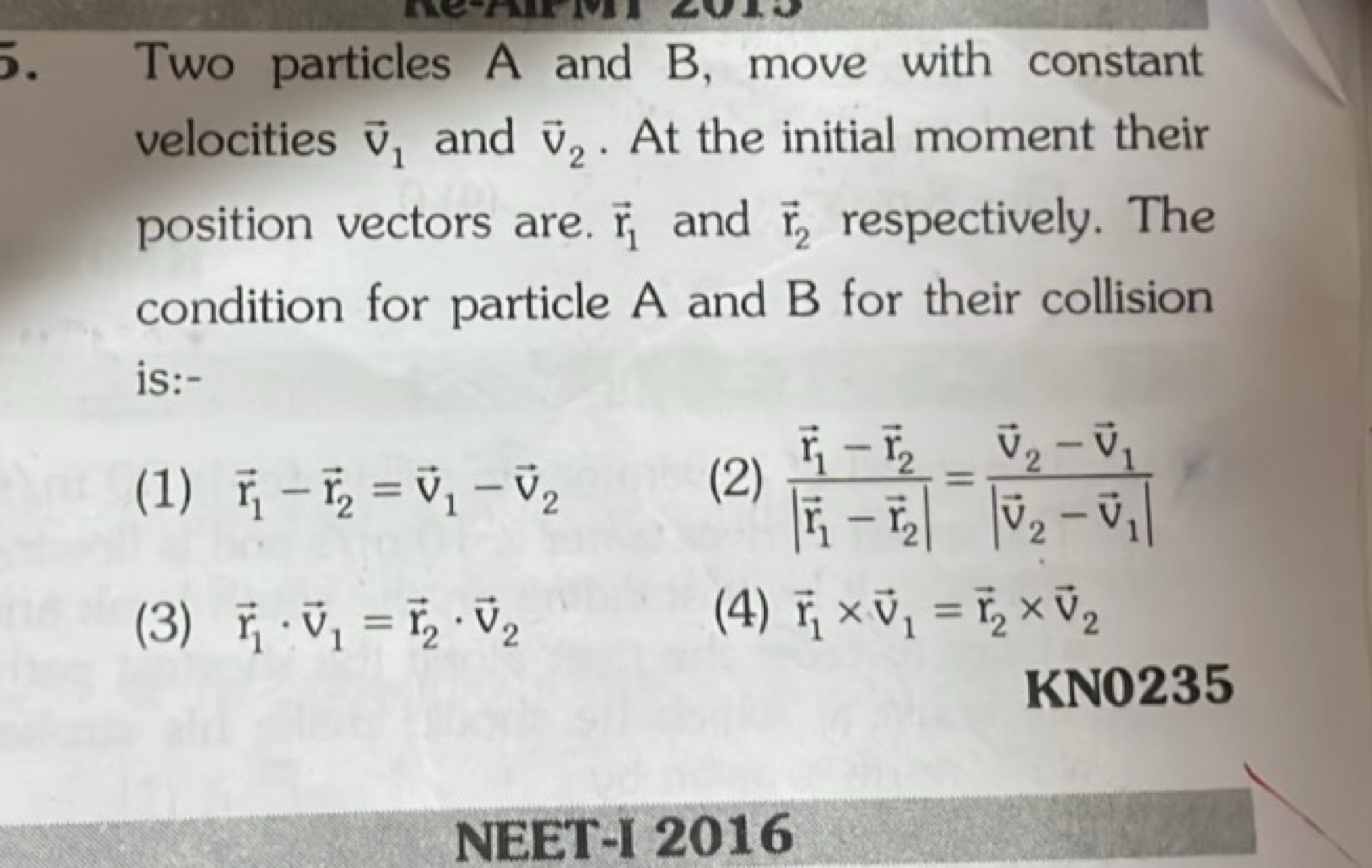 Two particles A and B, move with constant velocities v1​ and v2​. At t