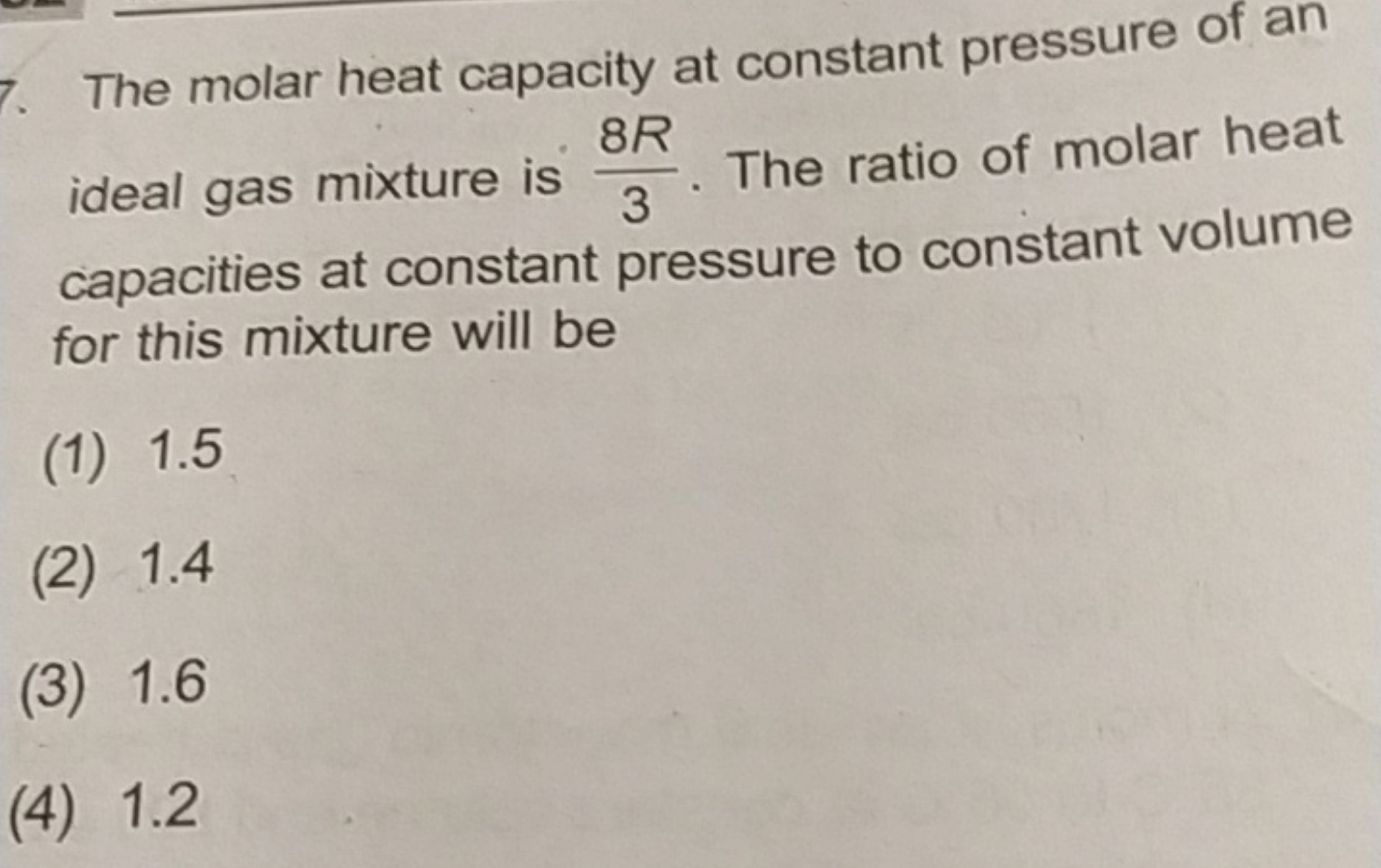 7. The molar heat capacity at constant pressure of an ideal gas mixtur