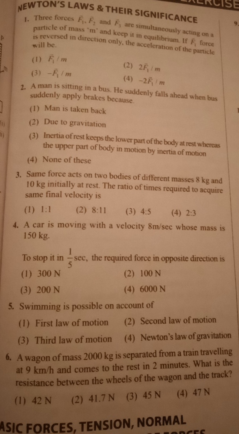 NEWTON'S LAWS \& THEIR SIGNIFICANCE
1. Three forces F1​,F2​ and F3​ ar