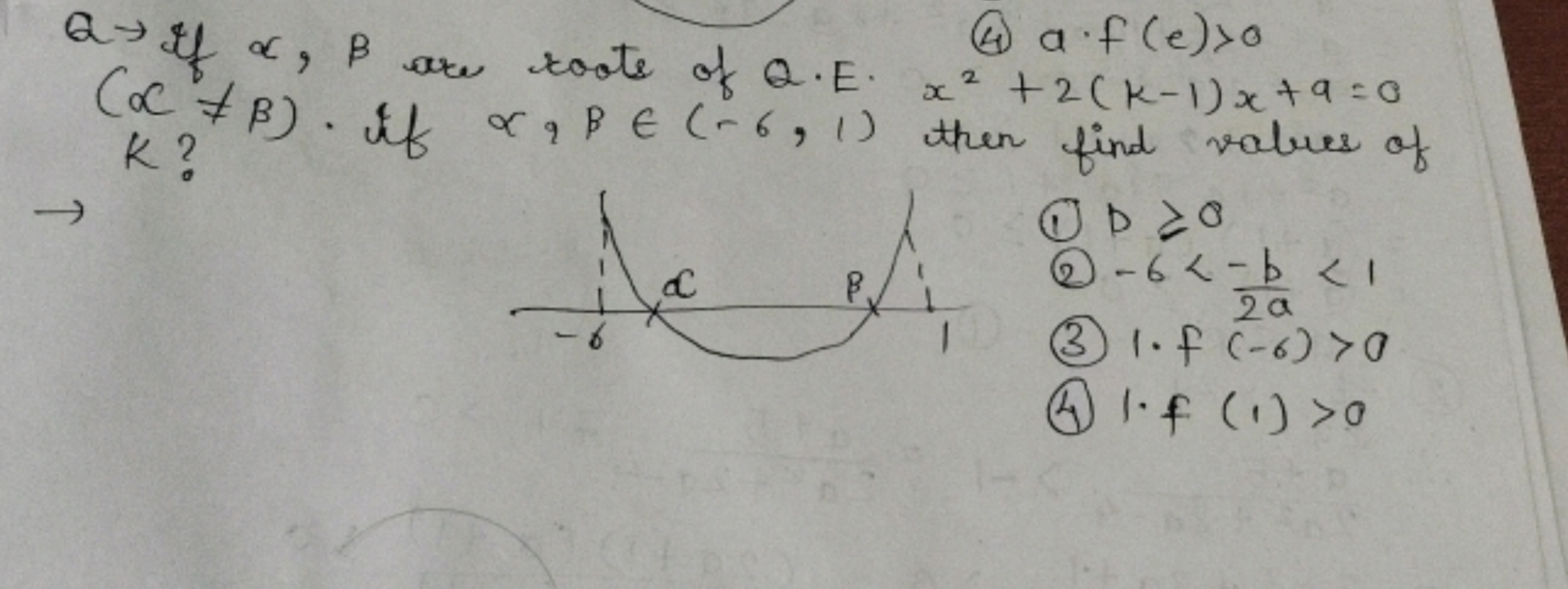 Q→ If α,β are toate of Q.F. (4) a⋅f(e)>0 (x′=β). ate α,B∈(−6,Ex2+2(k−