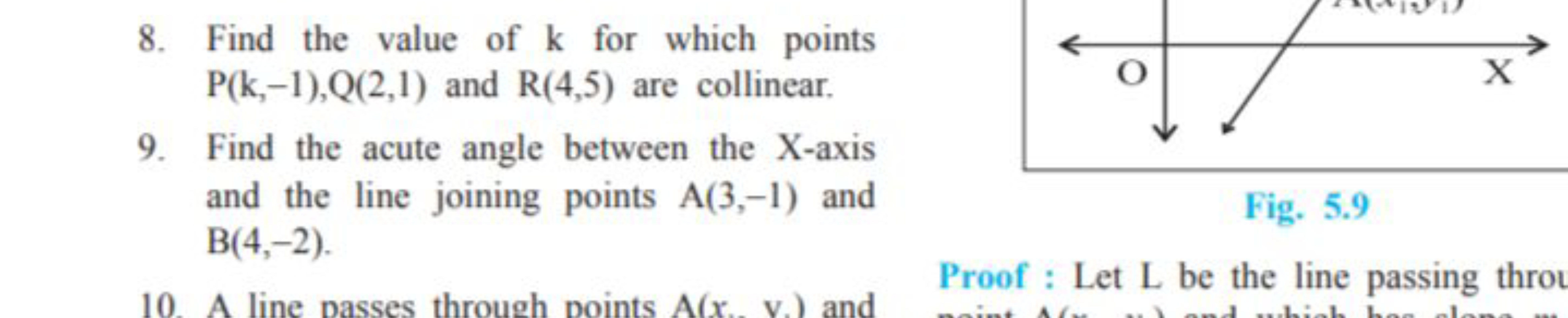 8. Find the value of k for which points P(k,−1),Q(2,1) and R(4,5) are 