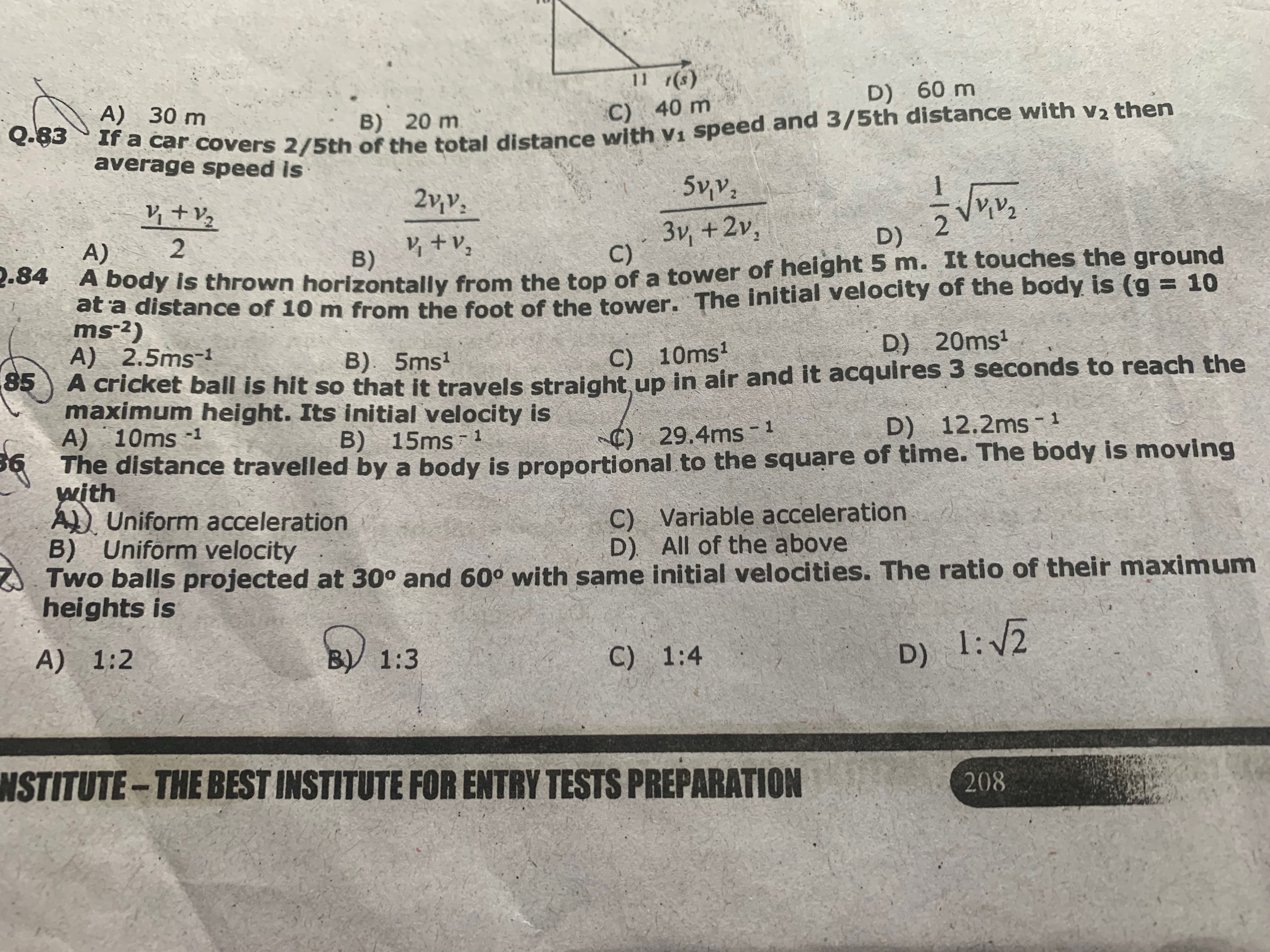 Two balls projected at 30∘ and 60∘ with same initial velocities. The r