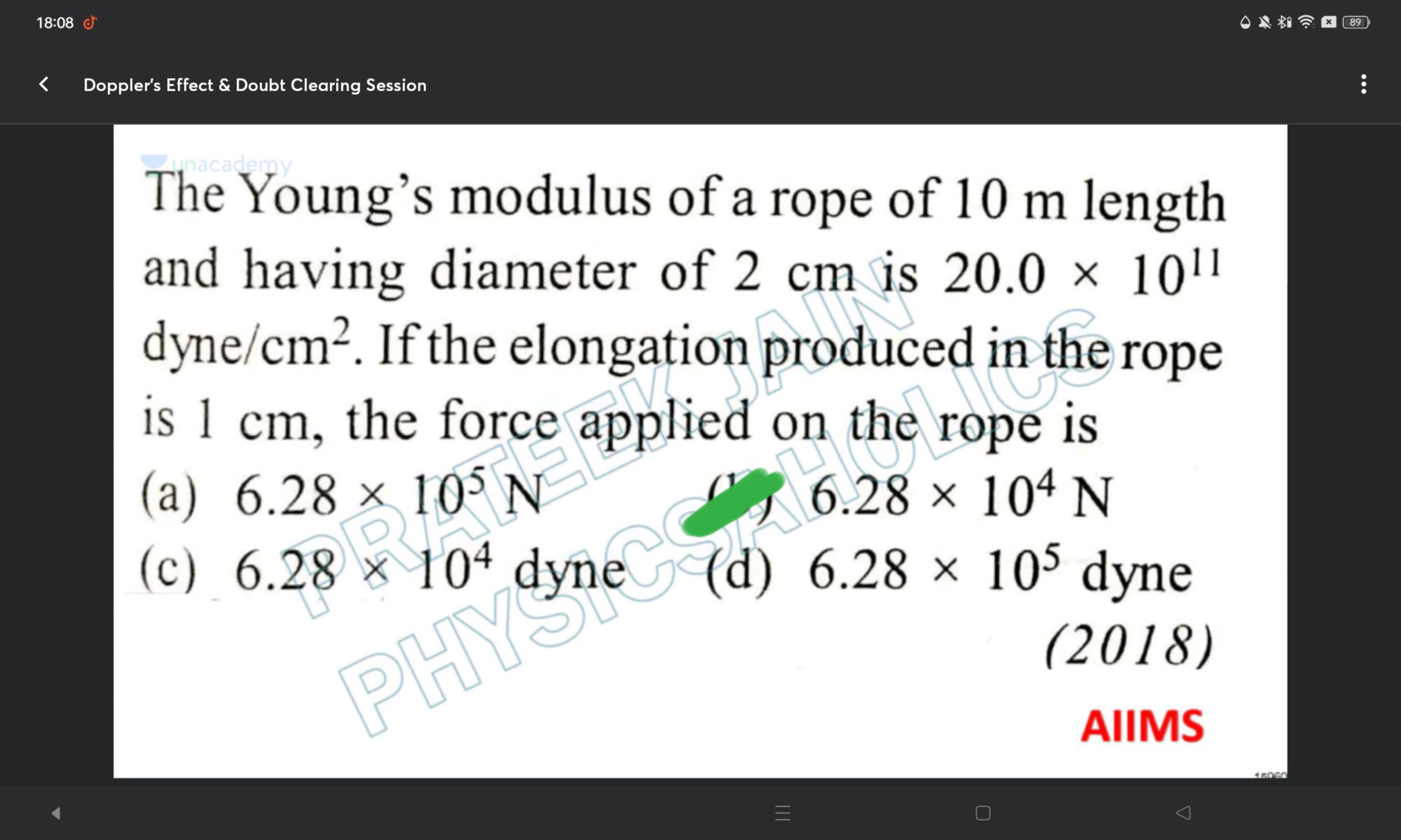 The Young's modulus of a rope of 10 m length and having diameter of 2 