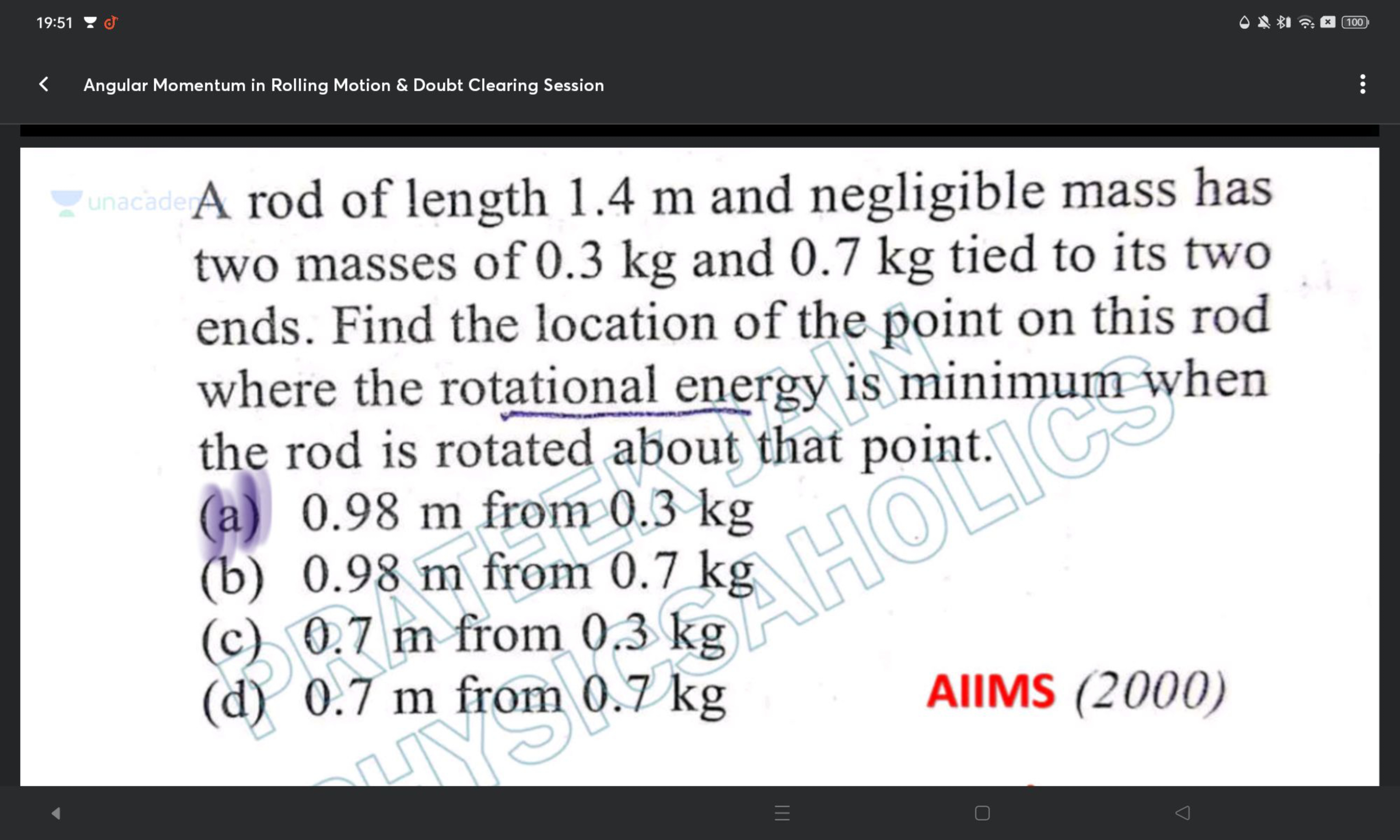 Δ  *
Angular Momentum in Rolling Motion \& Doubt Clearing Session
A ro