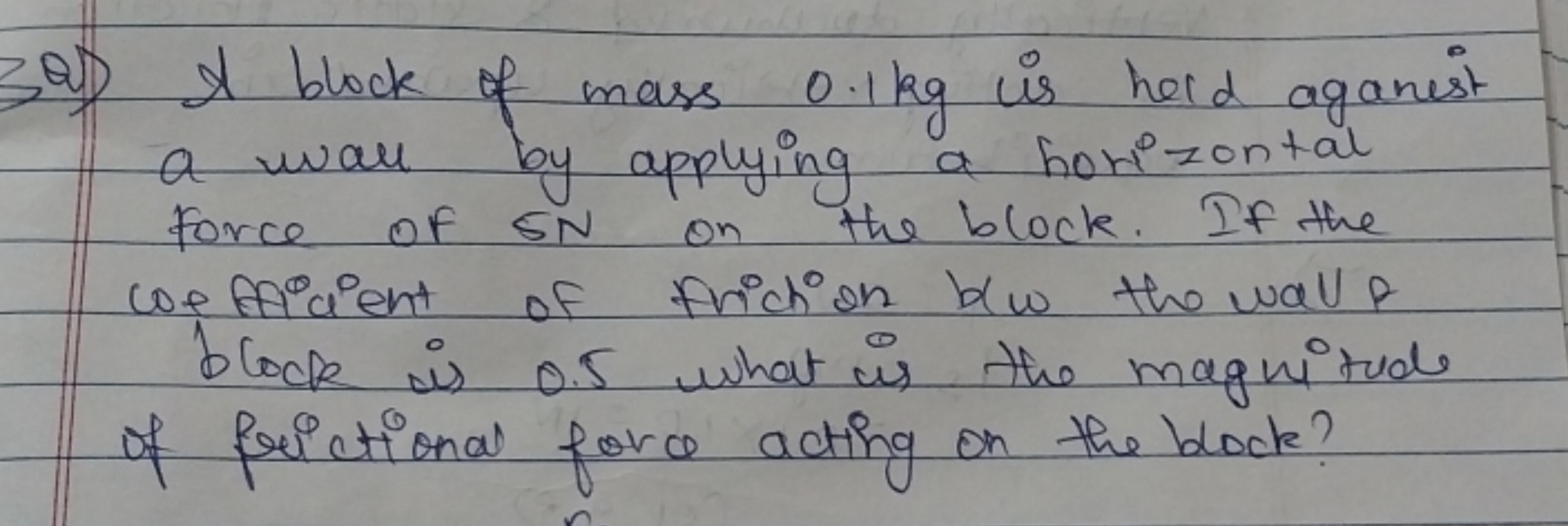 39) I block of mass 0.1 kg is held agonist a wall by applying a horizo