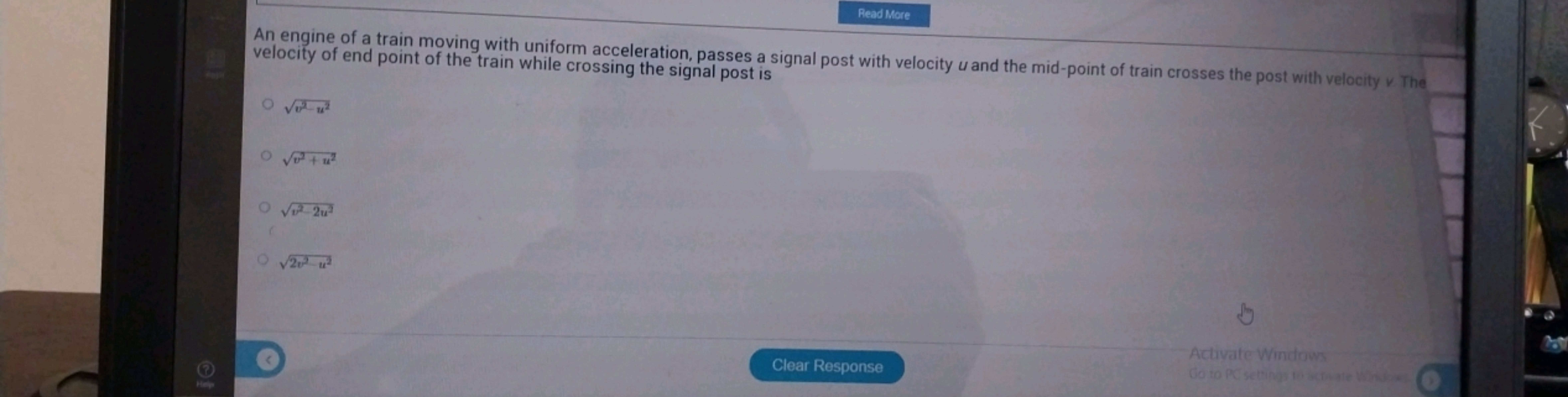 Help
Read More
An engine of a train moving with uniform acceleration, 