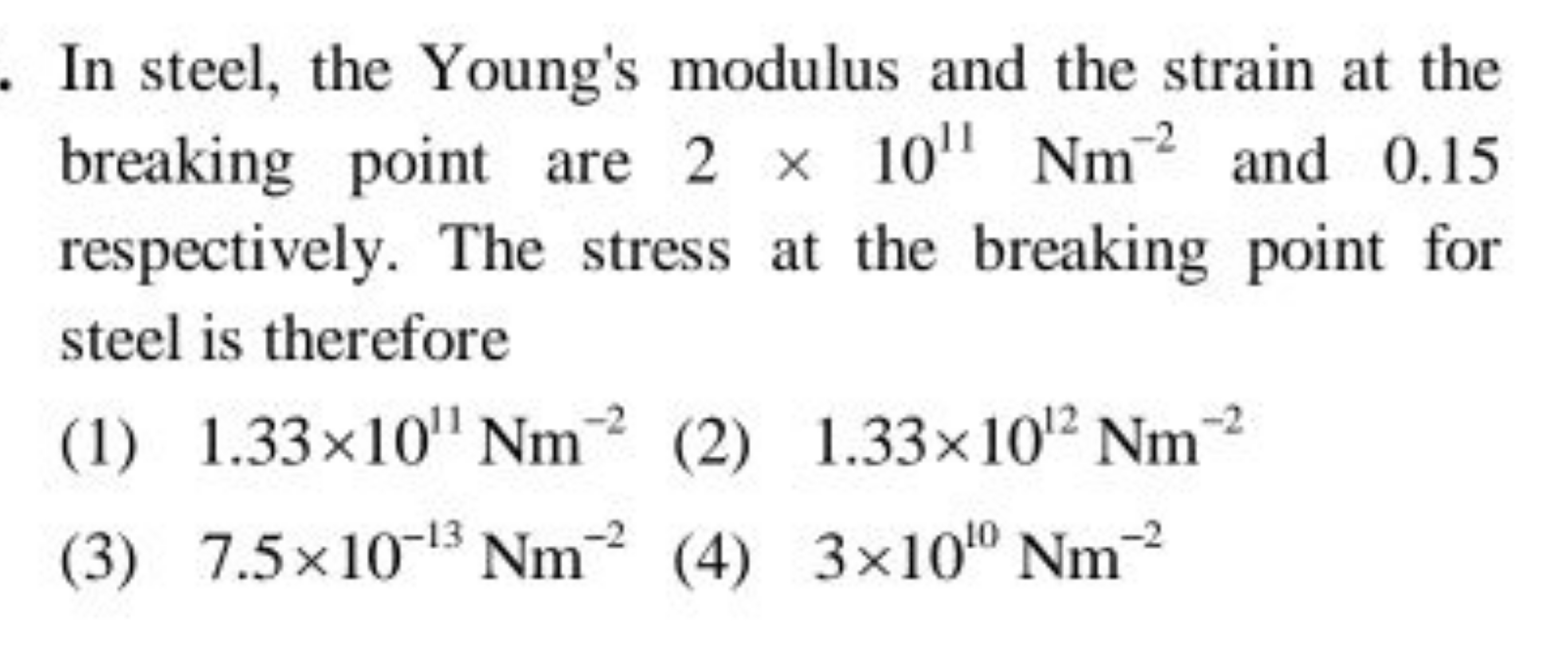 In steel, the Young's modulus and the strain at the breaking point are