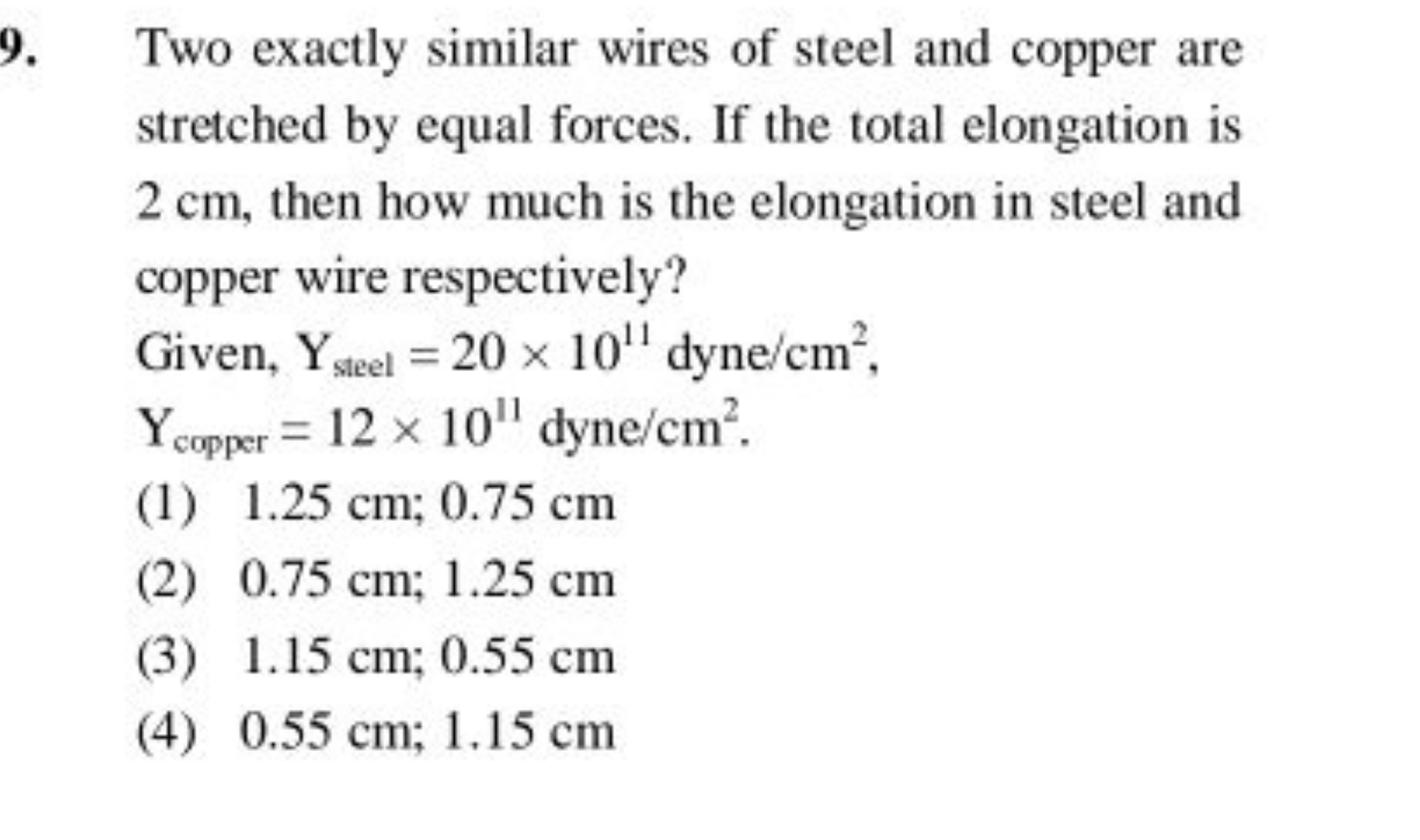 9. Two exactly similar wires of steel and copper are stretched by equa