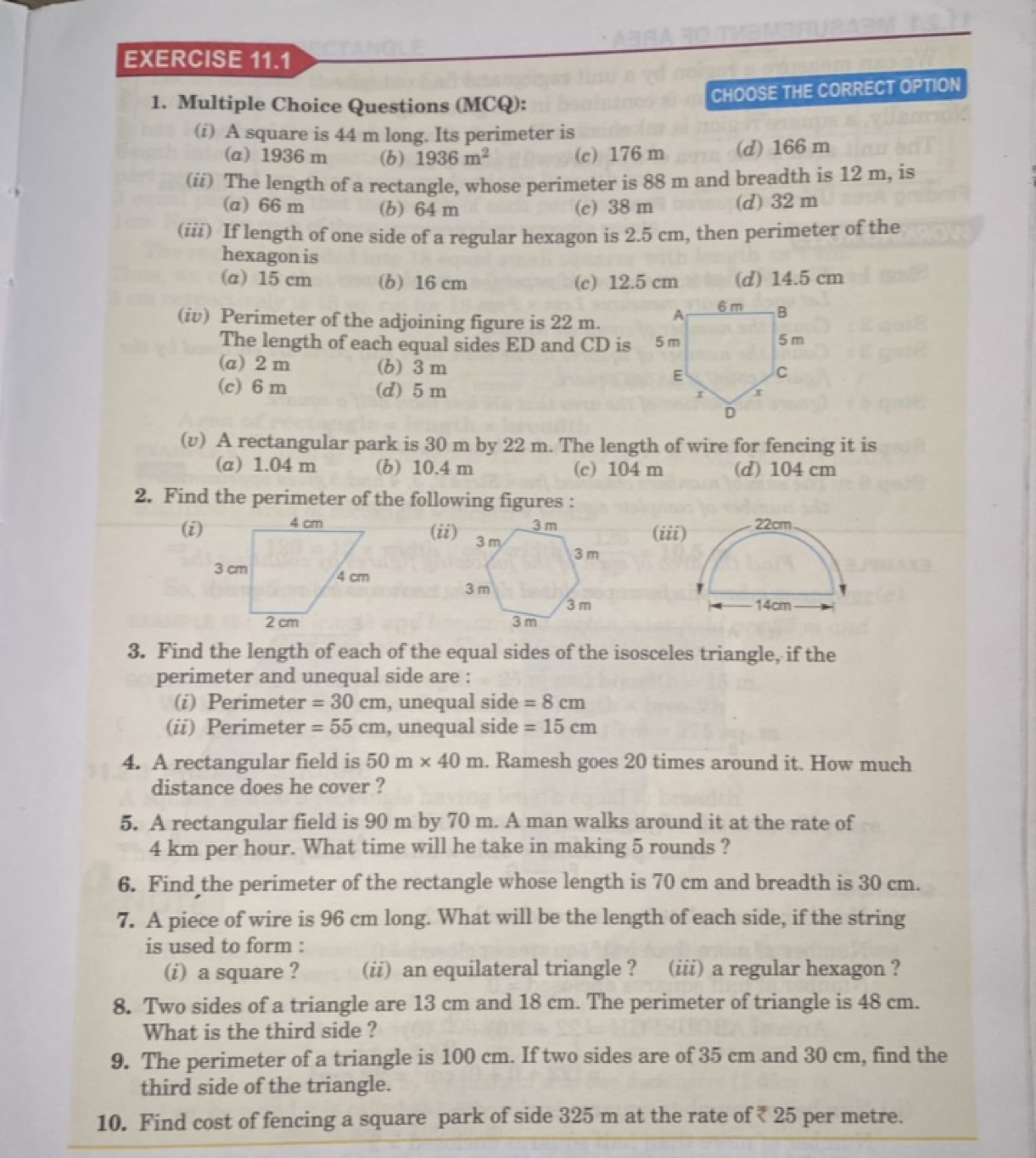 EXERCISE 11.1
1. Multiple Choice Questions (MCQ):

CHOOSE THE CORRECT 