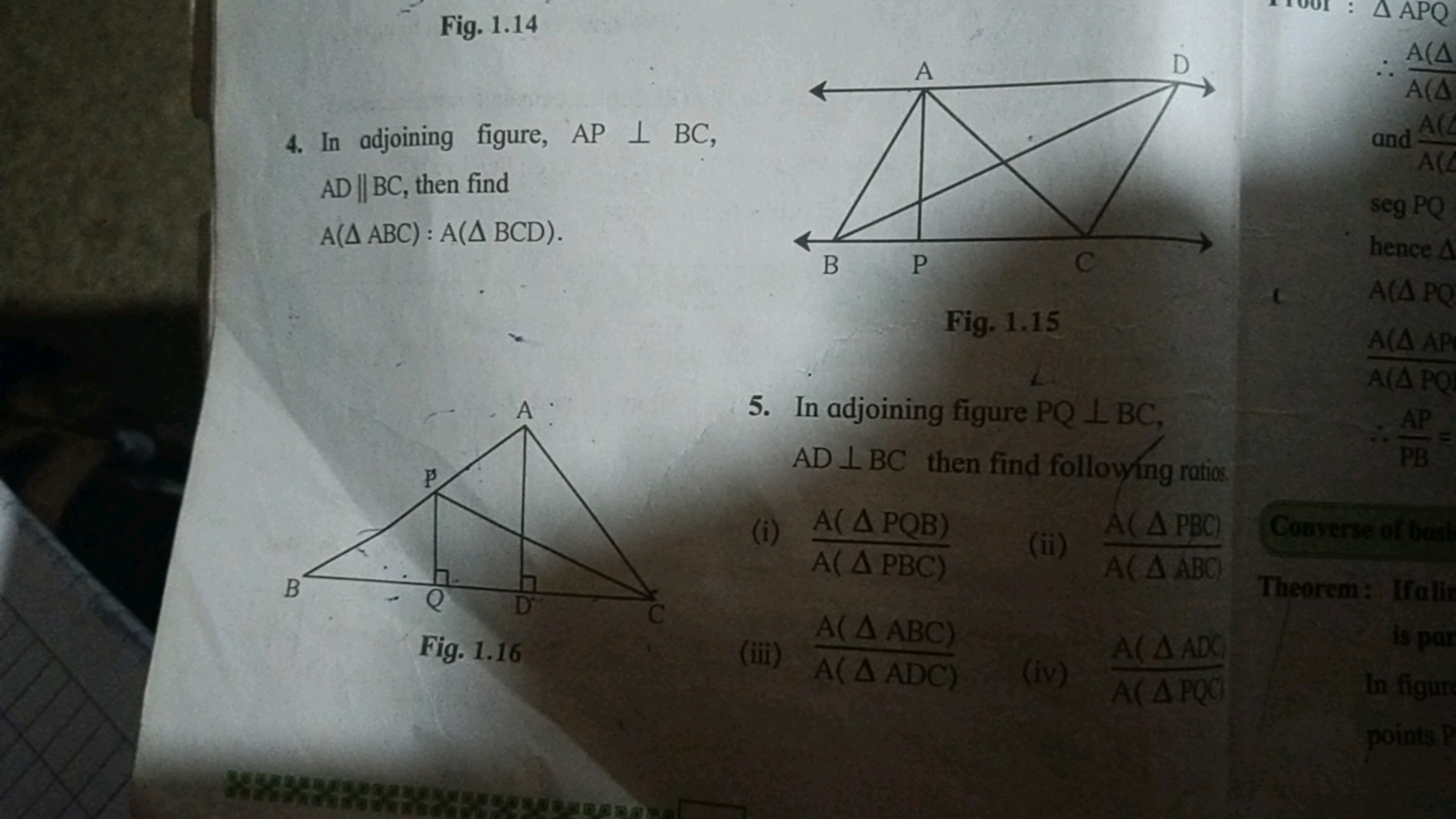 Fig. 1.14
4. In adjoining figure, AP⊥BC, AD∥BC, then find A(ΔABC)=A(ΔB