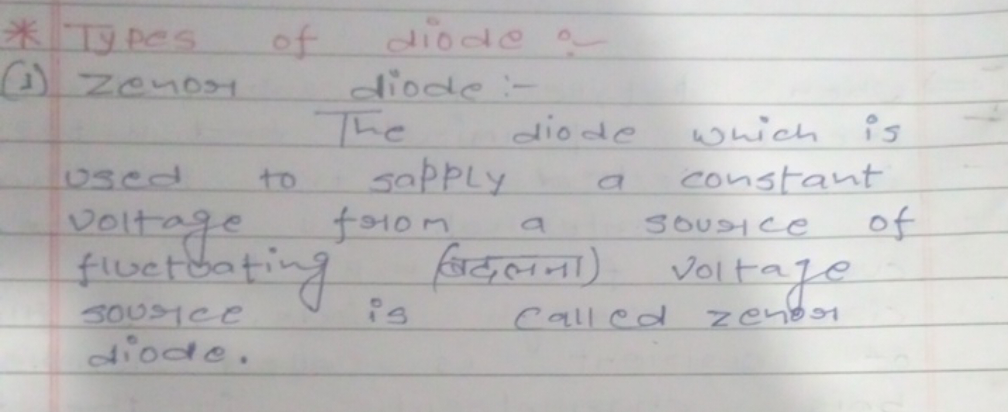 * Types of diode:-
(1) Zenor diode:-

The diode which is used to sappl