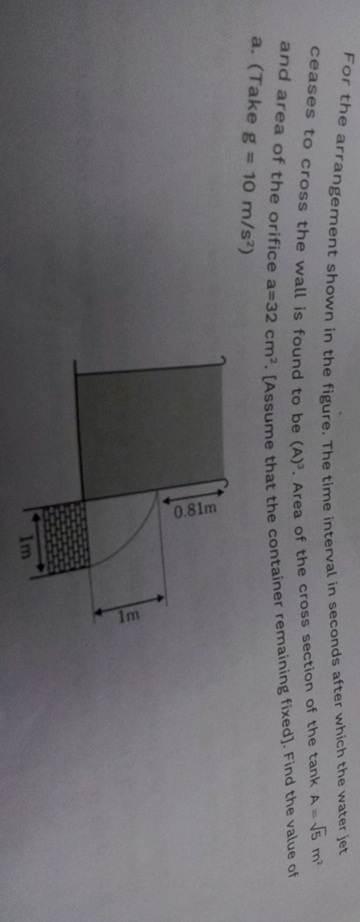 For the arrangement shown in the figure. The time interval in seconds 