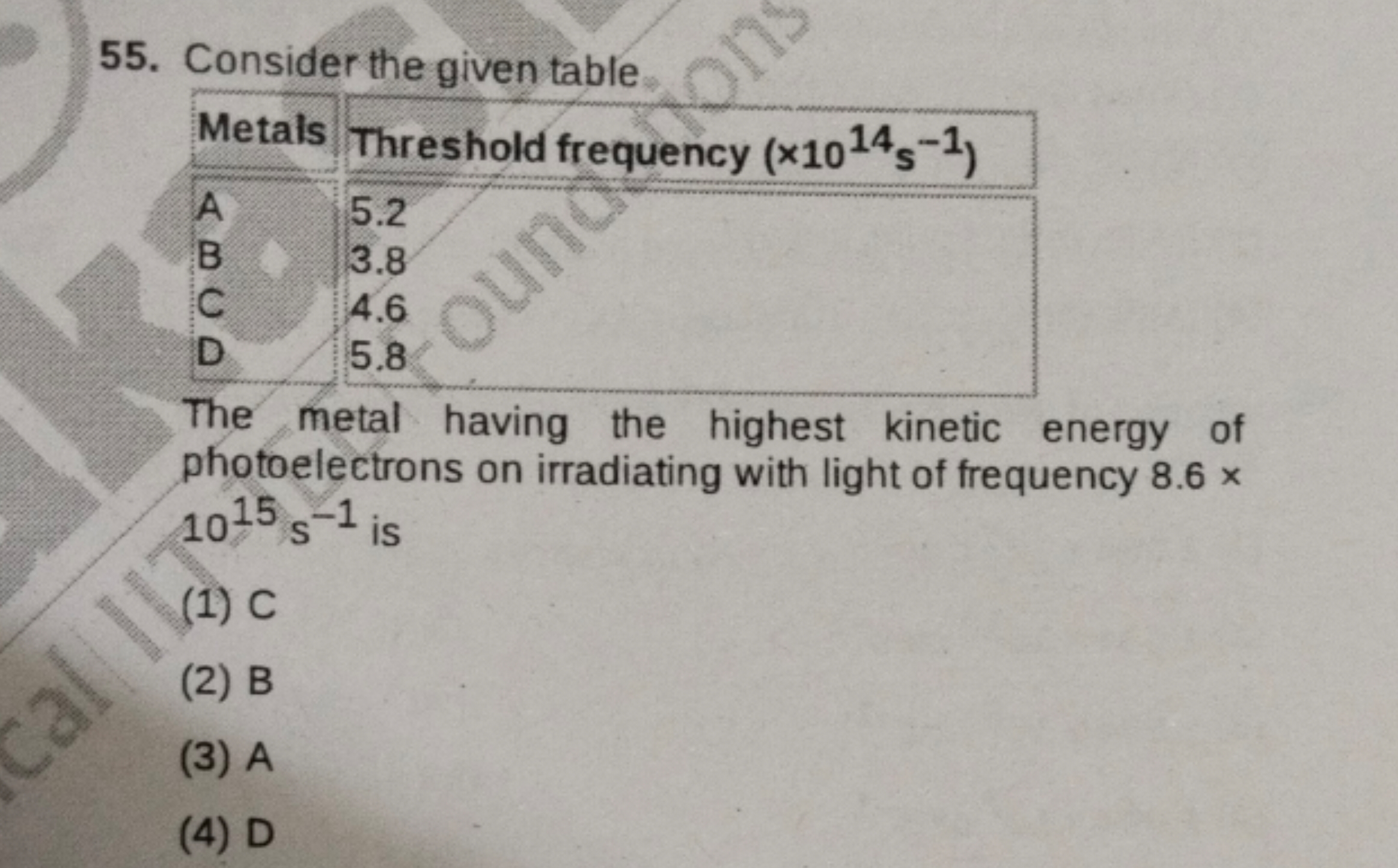 55. Consider the given table
\begin{tabular} { | l | l | } 
\hline Met