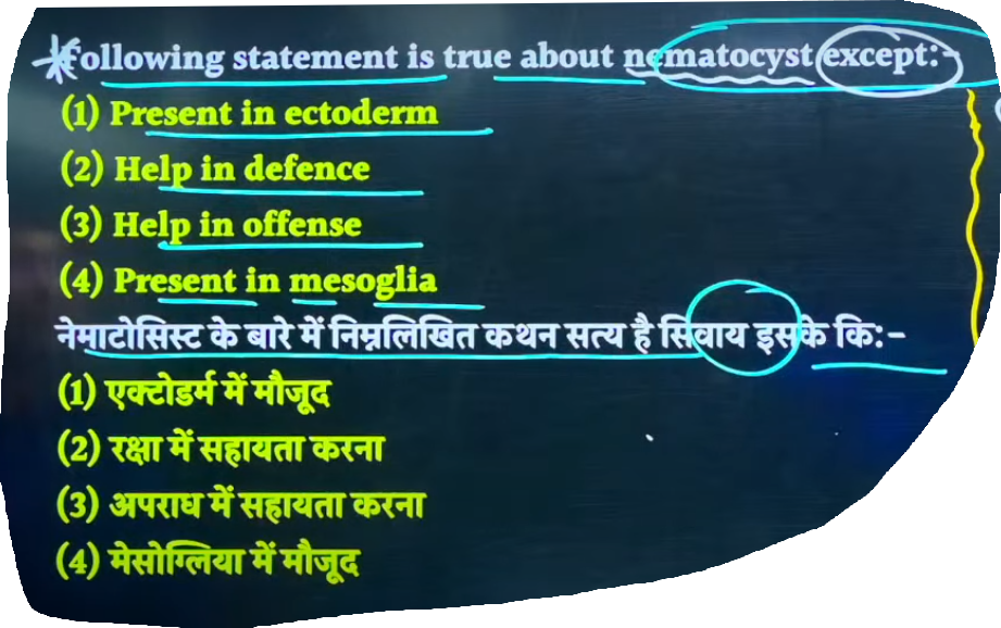 Tollowing statement is true about nsmatocyst except:
(1) Present in ec