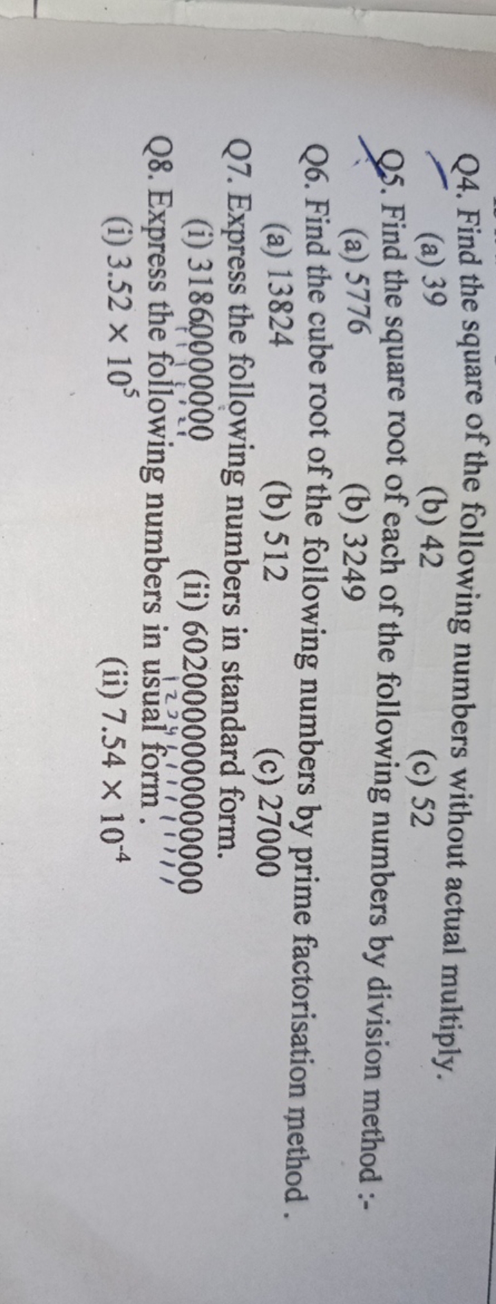 Q4. Find the square of the following numbers without actual multiply.
