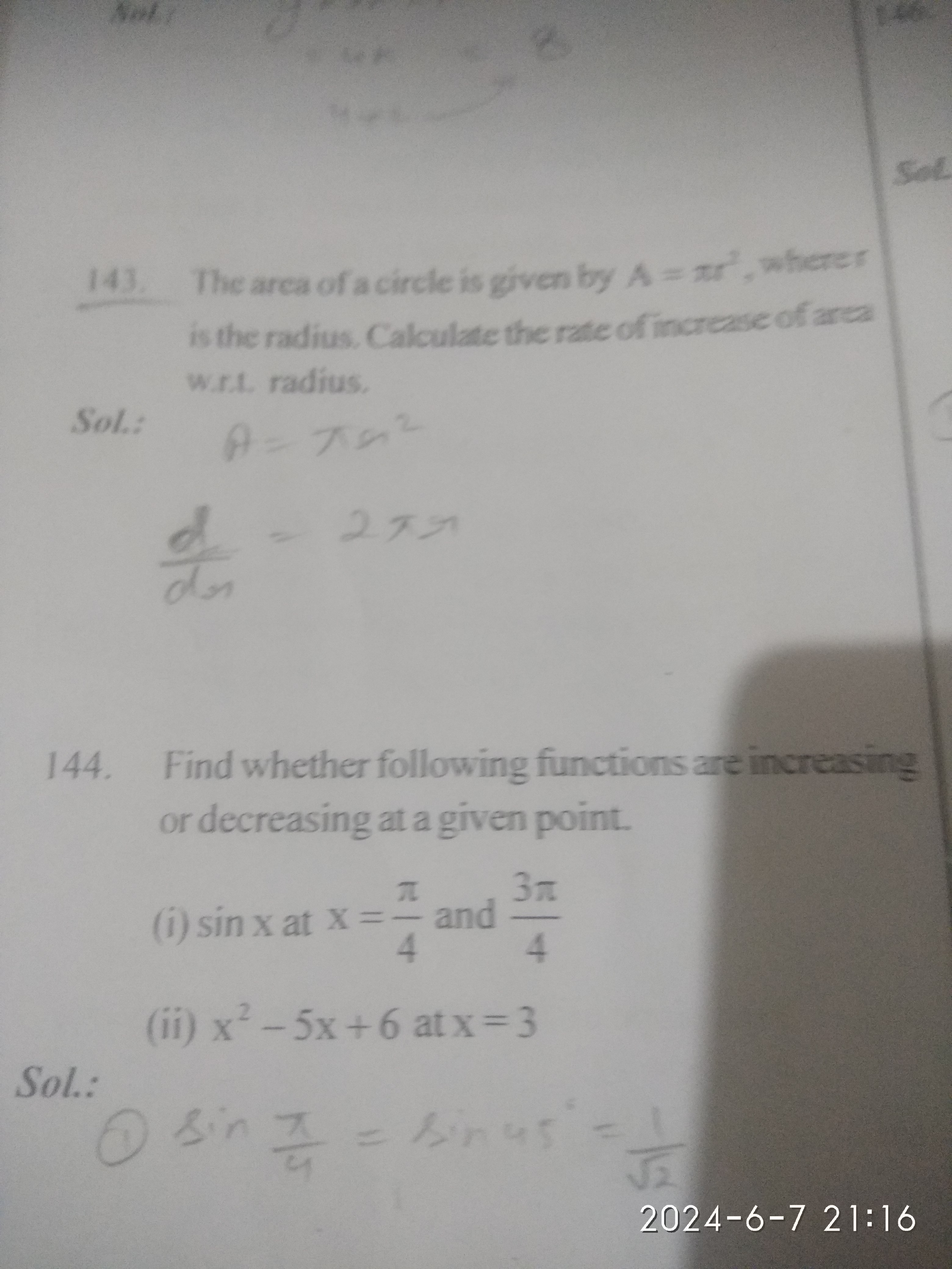 143. The area of a circle is given by A=ππ2, wheres is the radius. Cal