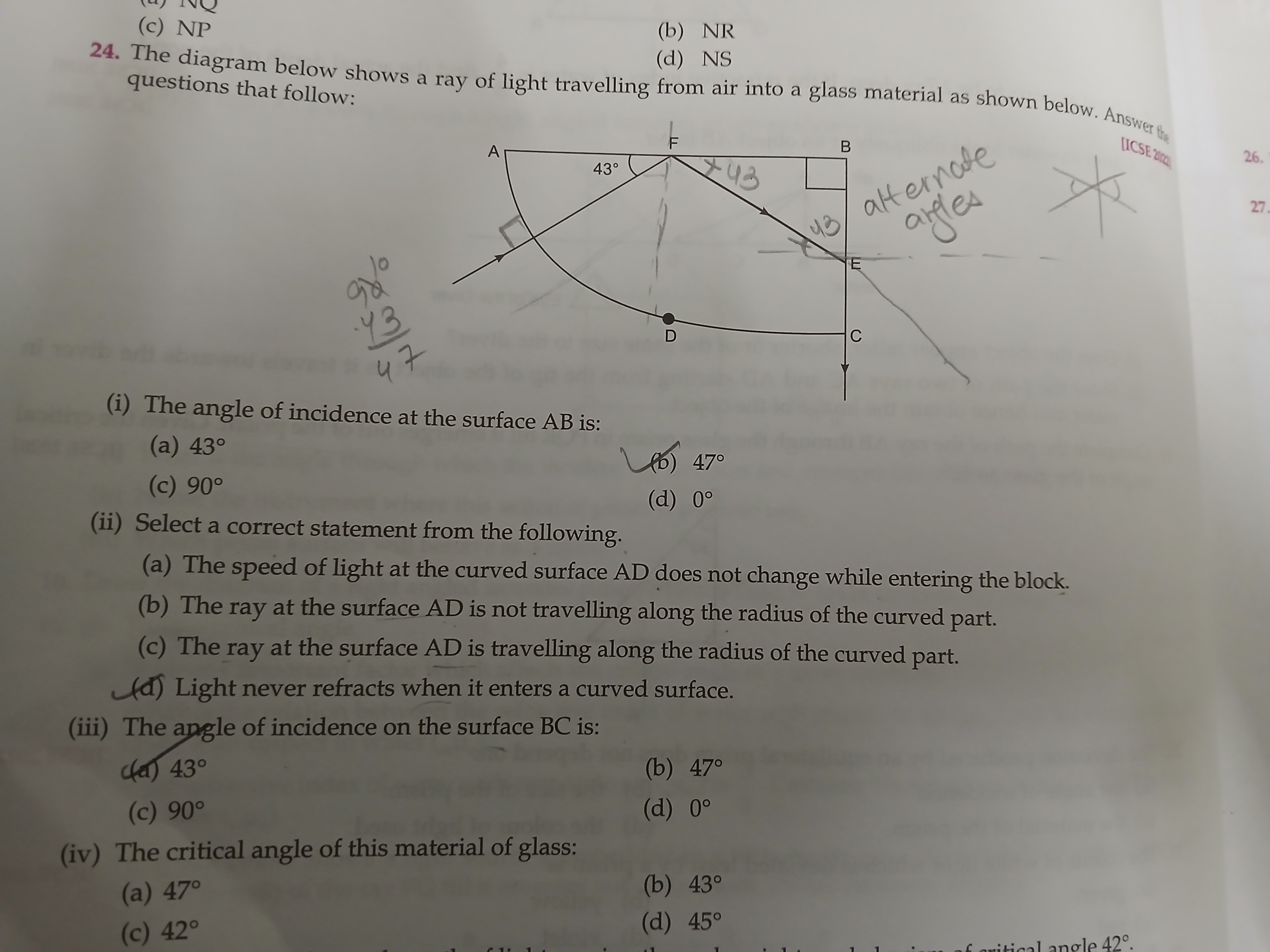 (c) NP
(b) NR
24. The diagram below shows a ray of (d) NS questions th