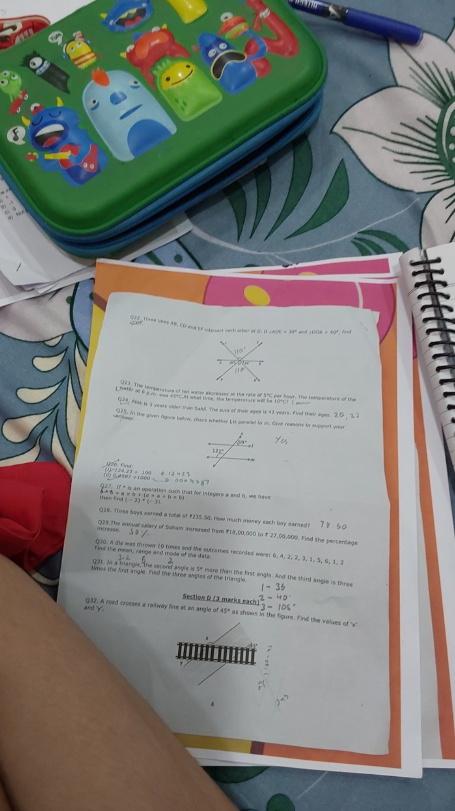 1
57
GO
d) No
Cof
Q22 Three lines AB, CO and EF Intersect each other a